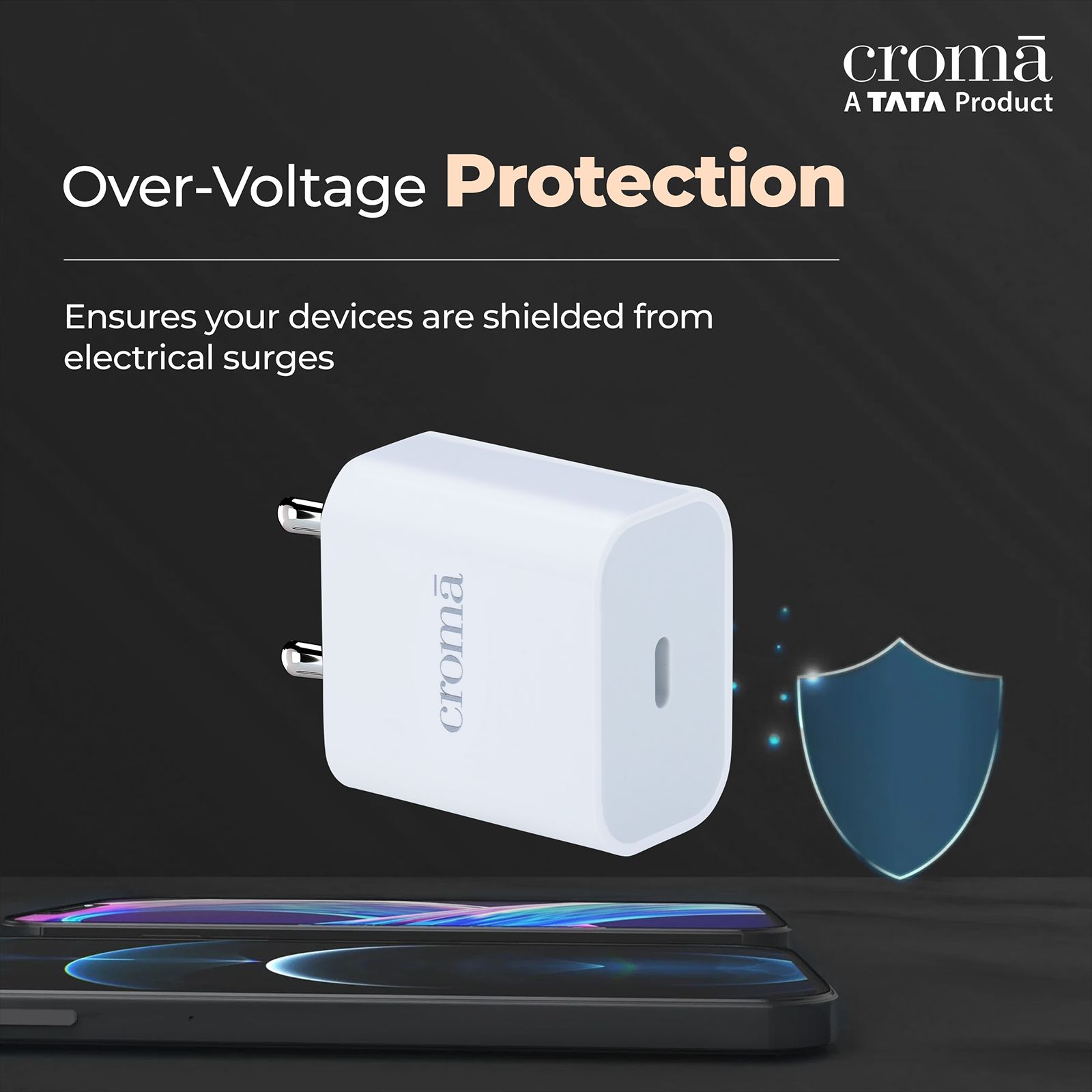 Croma 2W Type C Fast Charger (Type C to Type C Cable, Short-Circuit Protection, White)_9