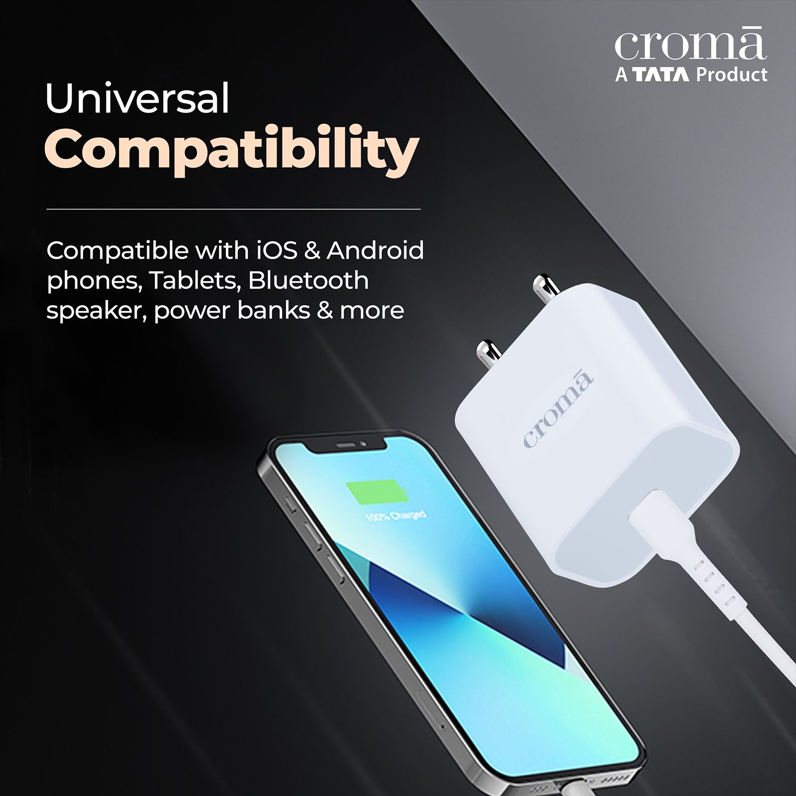 Croma 2W Type C Fast Charger (Type C to Type C Cable, Short-Circuit Protection, White)_10