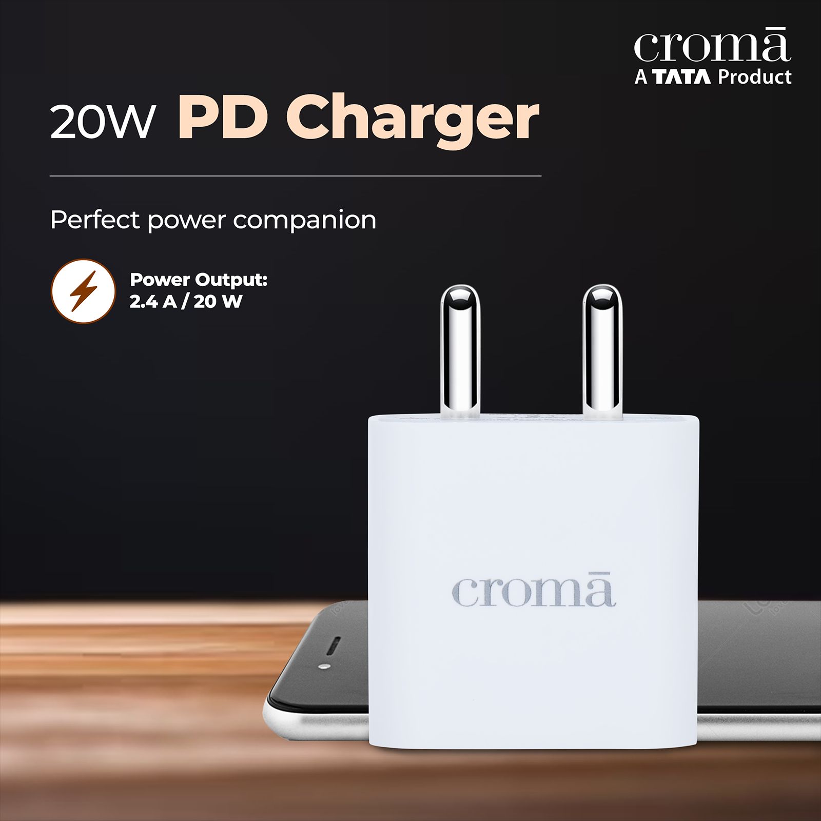 Croma 2W Type C Fast Charger (Type C to Type C Cable, Short-Circuit Protection, White)_7