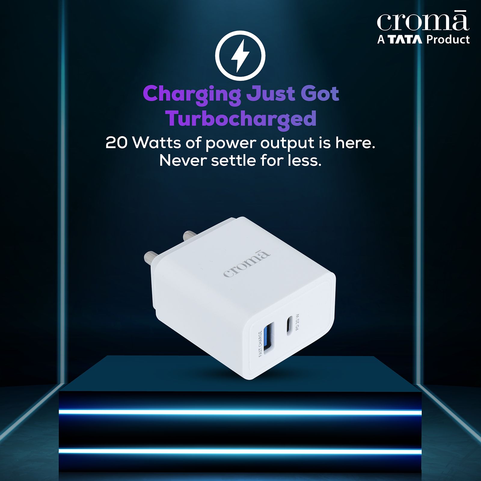 Croma 20W Type A & Type C 2-Port Fast Charger (Type C Cable Included, Apple Compatible, White)_7