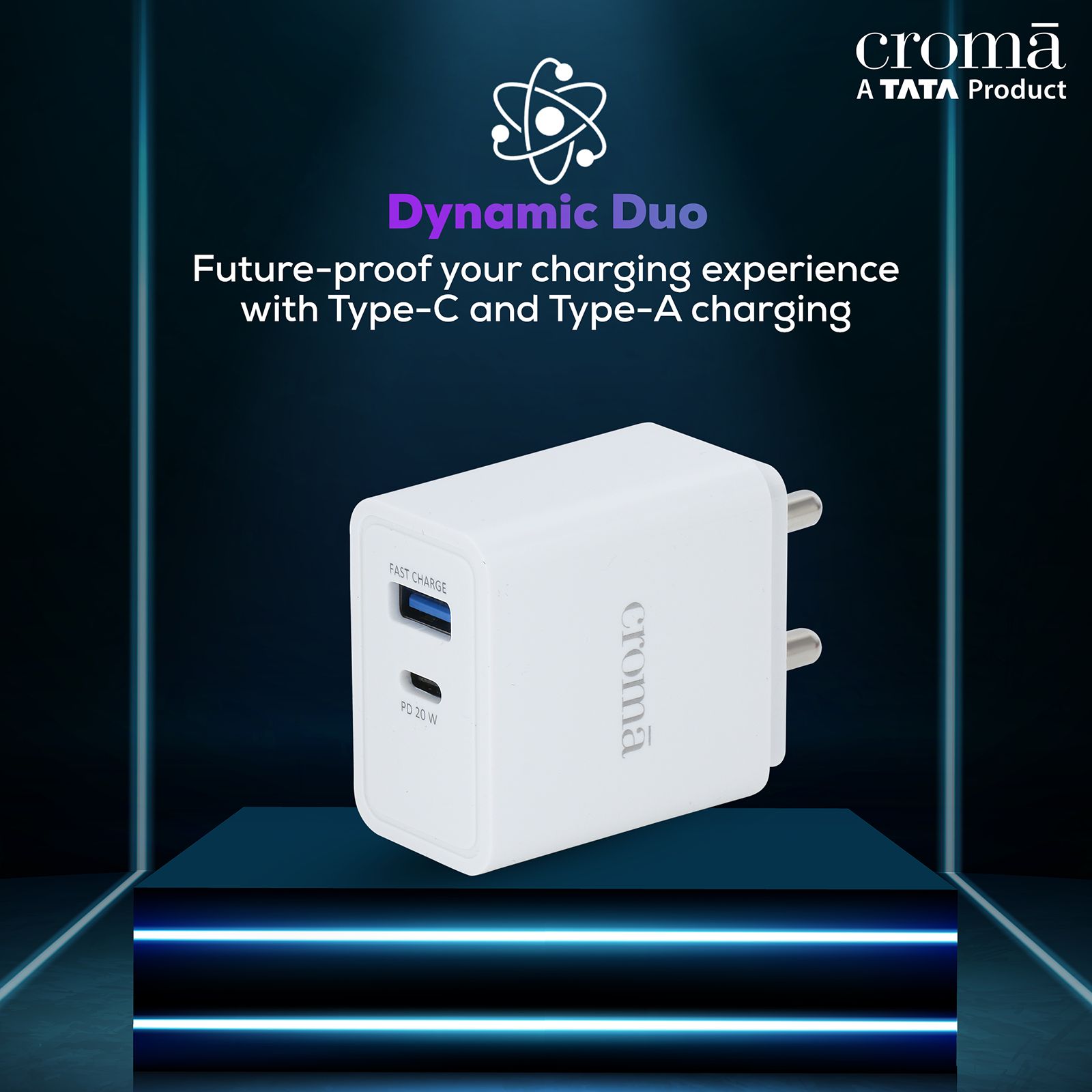 Croma 20W Type A & Type C 2-Port Fast Charger (Type C Cable Included, Apple Compatible, White)_8