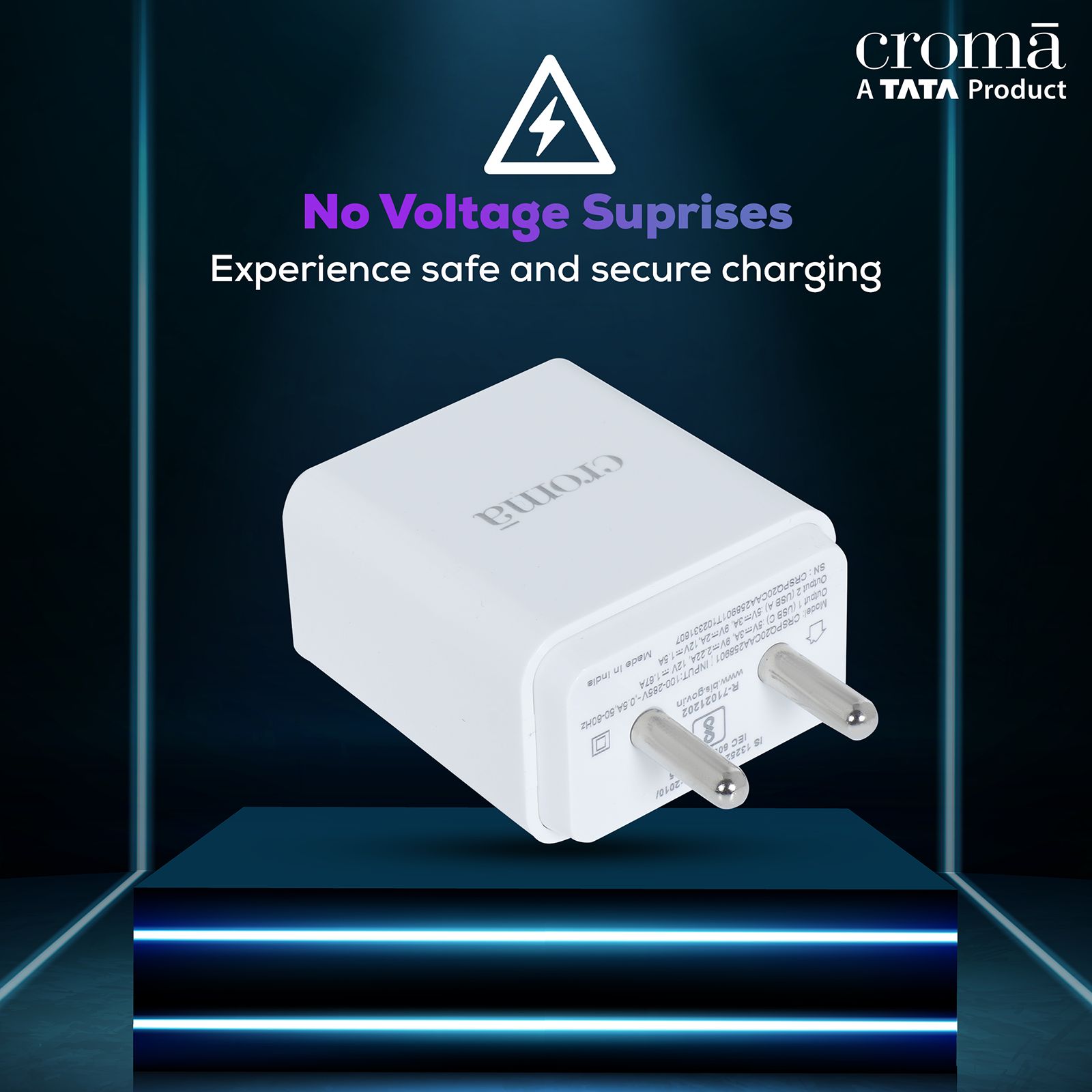 Croma 20W Type A & Type C 2-Port Fast Charger (Type C Cable Included, Apple Compatible, White)_9
