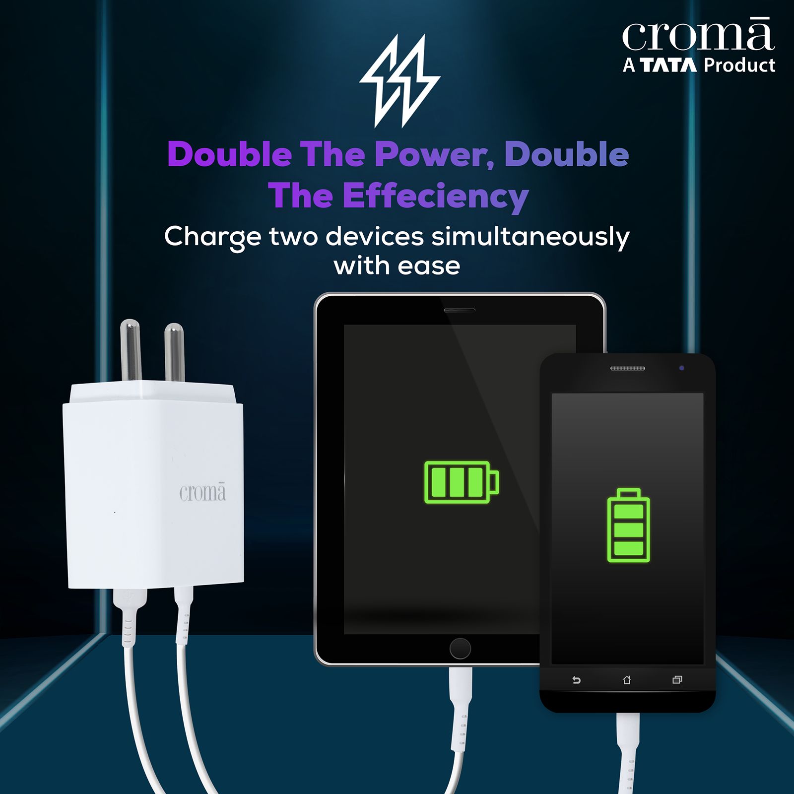 Croma 20W Type A & Type C 2-Port Fast Charger (Type C Cable Included, Apple Compatible, White)_5