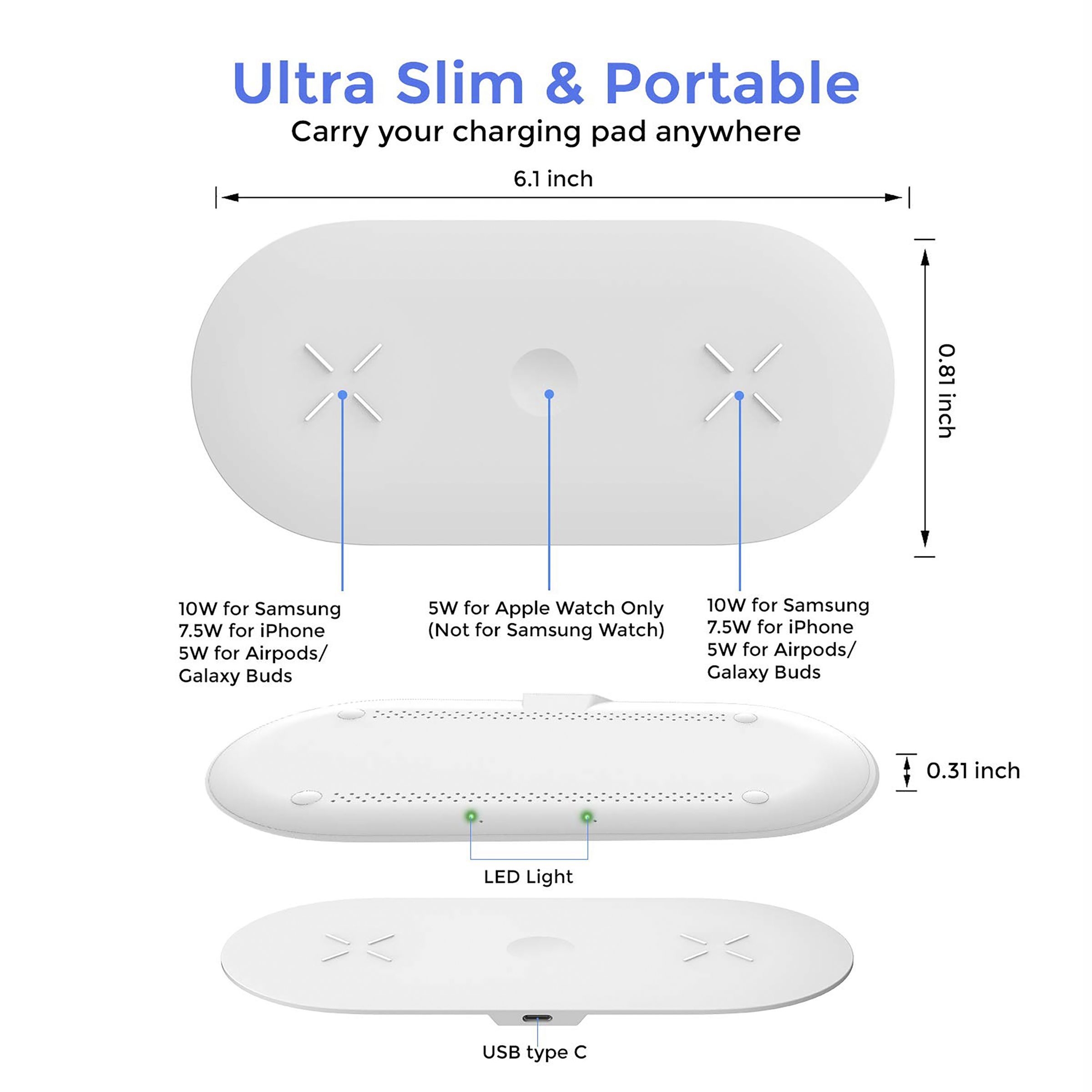 Unigen Unidock 300 15W 3-in-1 Wireless Charger for iPhone 13, 12, 11, XS, X, 8 Series/Android/iWatch 1, 2, 3, 4, 5, 6, 7, SE & AirPods (Qi Compatible, White)_6