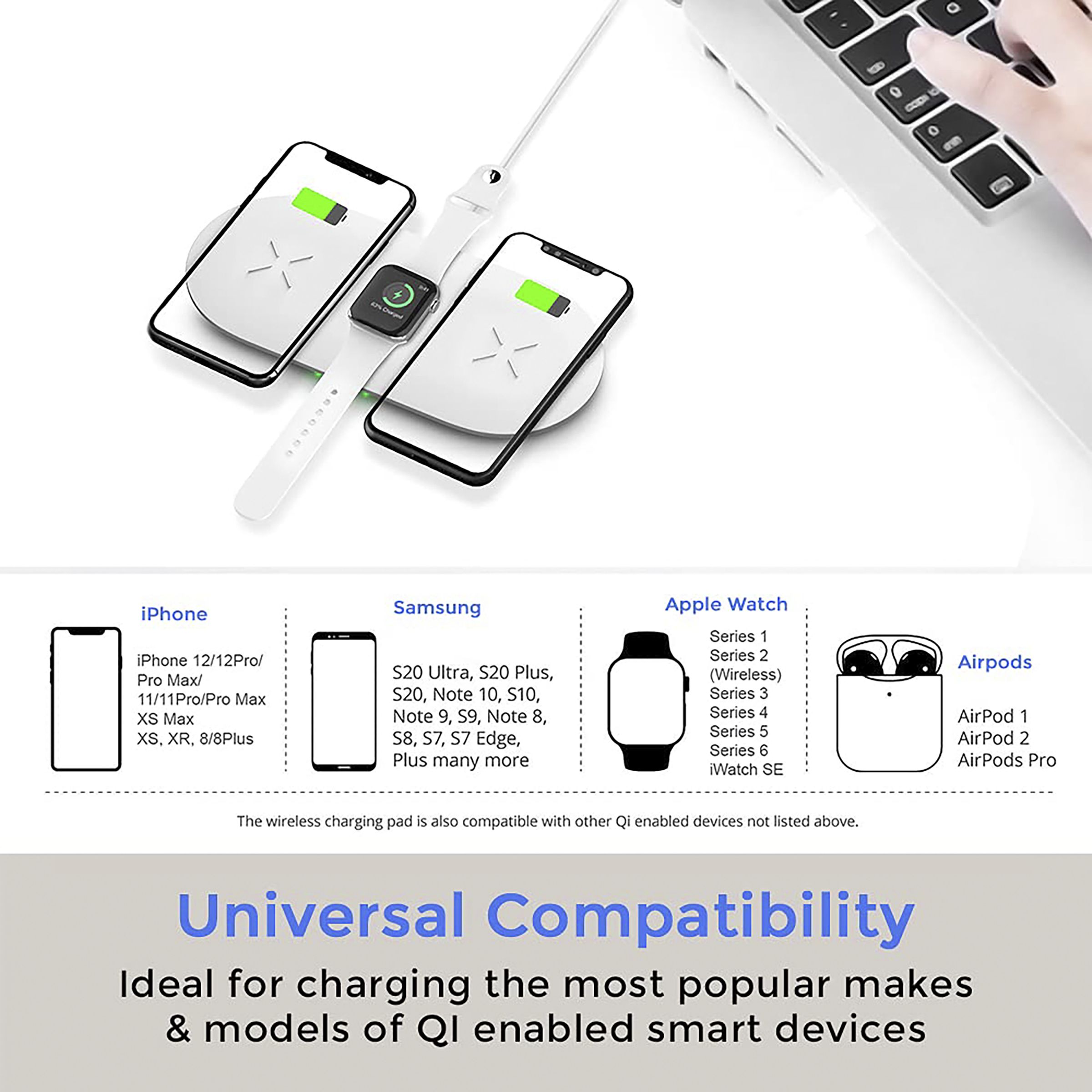 Unigen Unidock 300 15W 3-in-1 Wireless Charger for iPhone 13, 12, 11, XS, X, 8 Series/Android/iWatch 1, 2, 3, 4, 5, 6, 7, SE & AirPods (Qi Compatible, White)_7