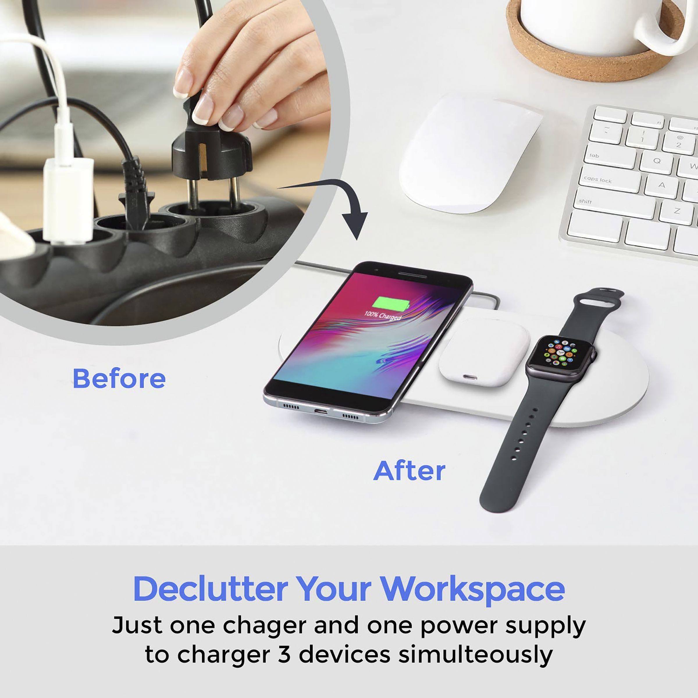 Unigen Unidock 300 15W 3-in-1 Wireless Charger for iPhone 13, 12, 11, XS, X, 8 Series/Android/iWatch 1, 2, 3, 4, 5, 6, 7, SE & AirPods (Qi Compatible, White)_2