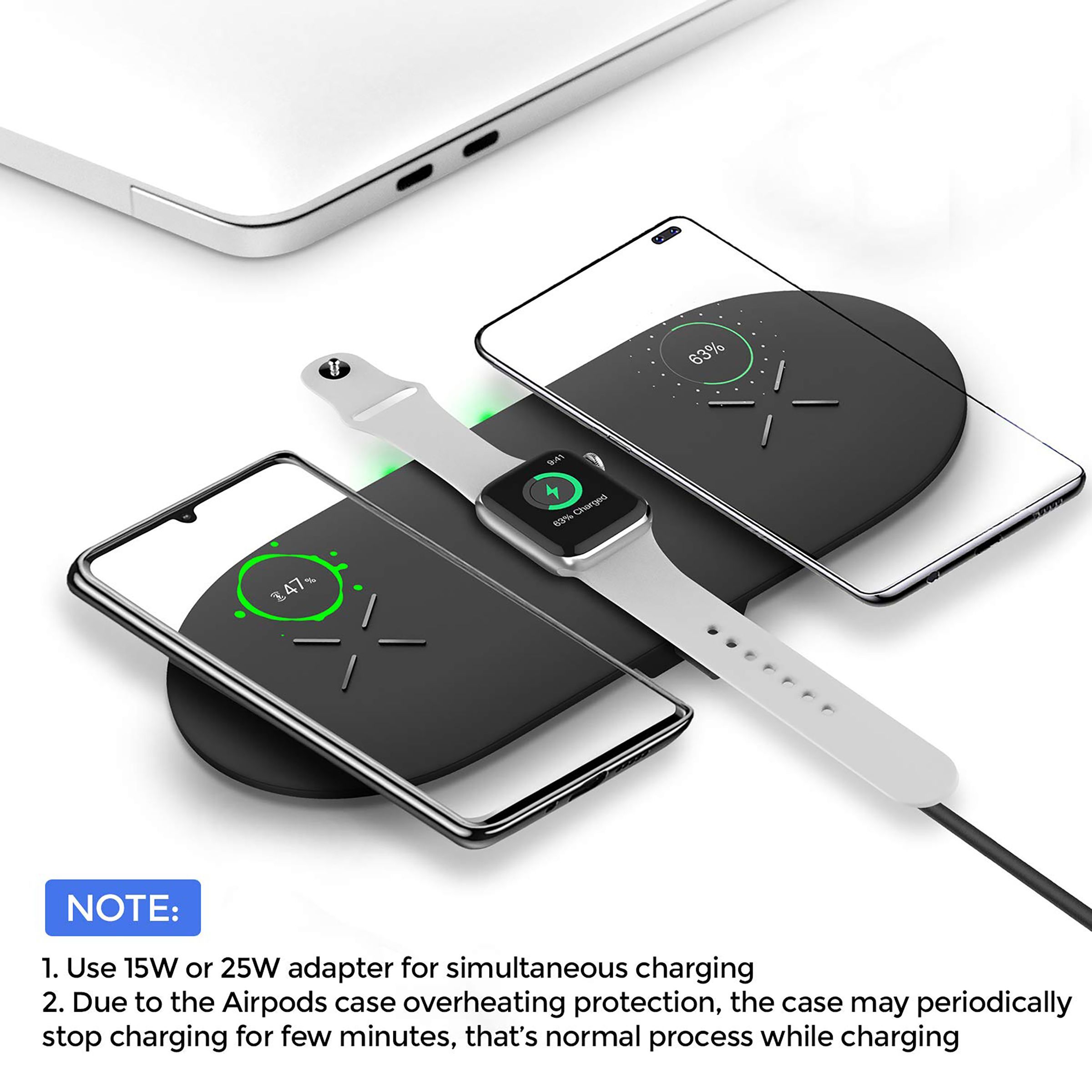 Unigen Unidock 300 15W 3-in-1 Wireless Charger for iPhone 13, 12, 11, XS, X, 8 Series/Android/iWatch 1, 2, 3, 4, 5, 6, 7, SE & AirPods (Qi Compatible, Black)_7