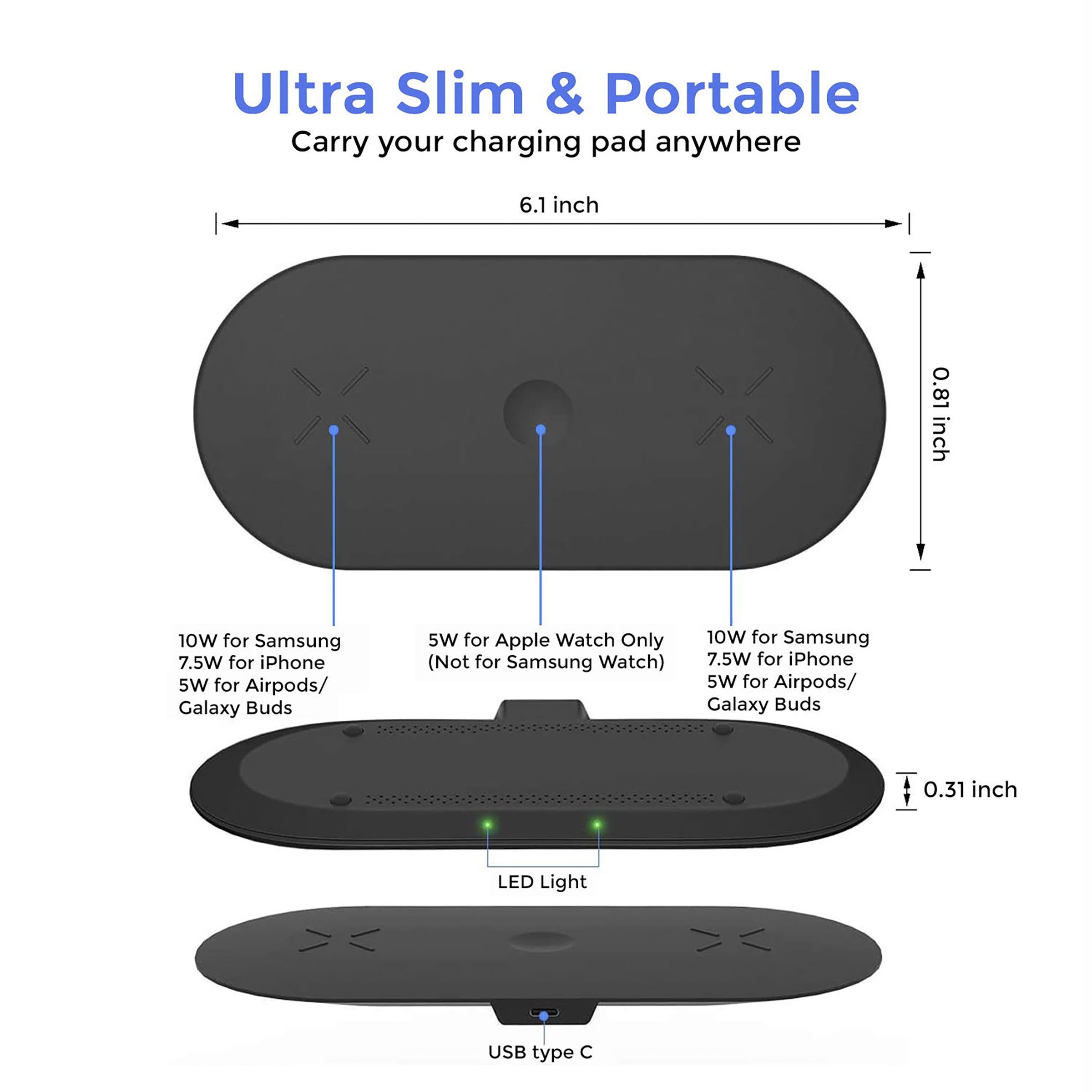 Unigen Unidock 300 15W 3-in-1 Wireless Charger for iPhone 13, 12, 11, XS, X, 8 Series/Android/iWatch 1, 2, 3, 4, 5, 6, 7, SE & AirPods (Qi Compatible, Black)_8