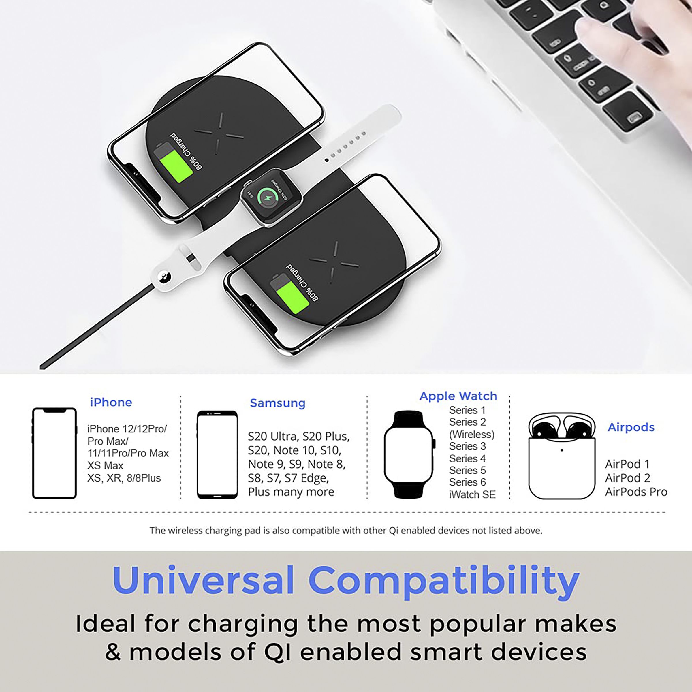 Unigen Unidock 300 15W 3-in-1 Wireless Charger for iPhone 13, 12, 11, XS, X, 8 Series/Android/iWatch 1, 2, 3, 4, 5, 6, 7, SE & AirPods (Qi Compatible, Black)_10