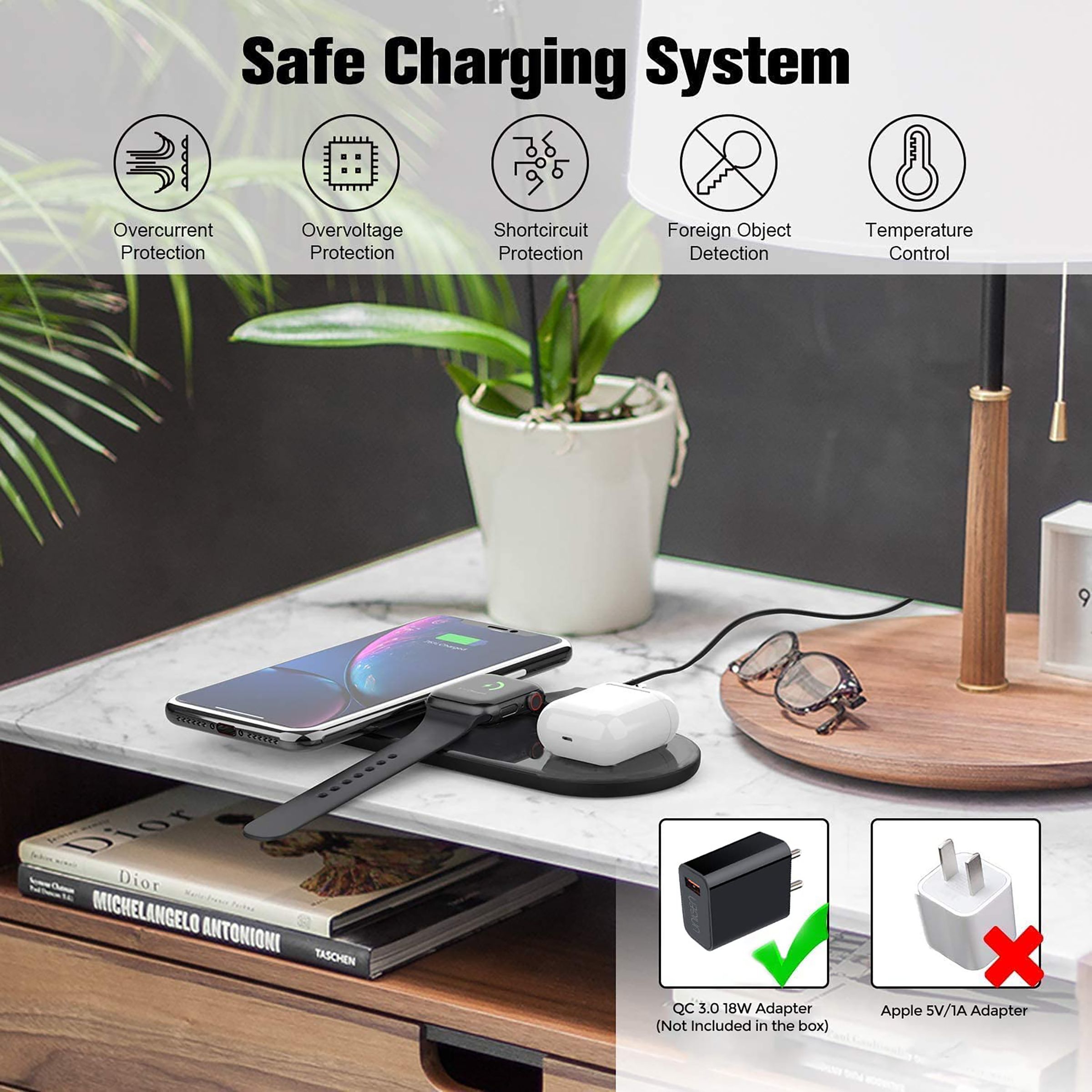 Unigen Unidock 300 15W 3-in-1 Wireless Charger for iPhone 13, 12, 11, XS, X, 8 Series/Android/iWatch 1, 2, 3, 4, 5, 6, 7, SE & AirPods (Qi Compatible, Black)_3