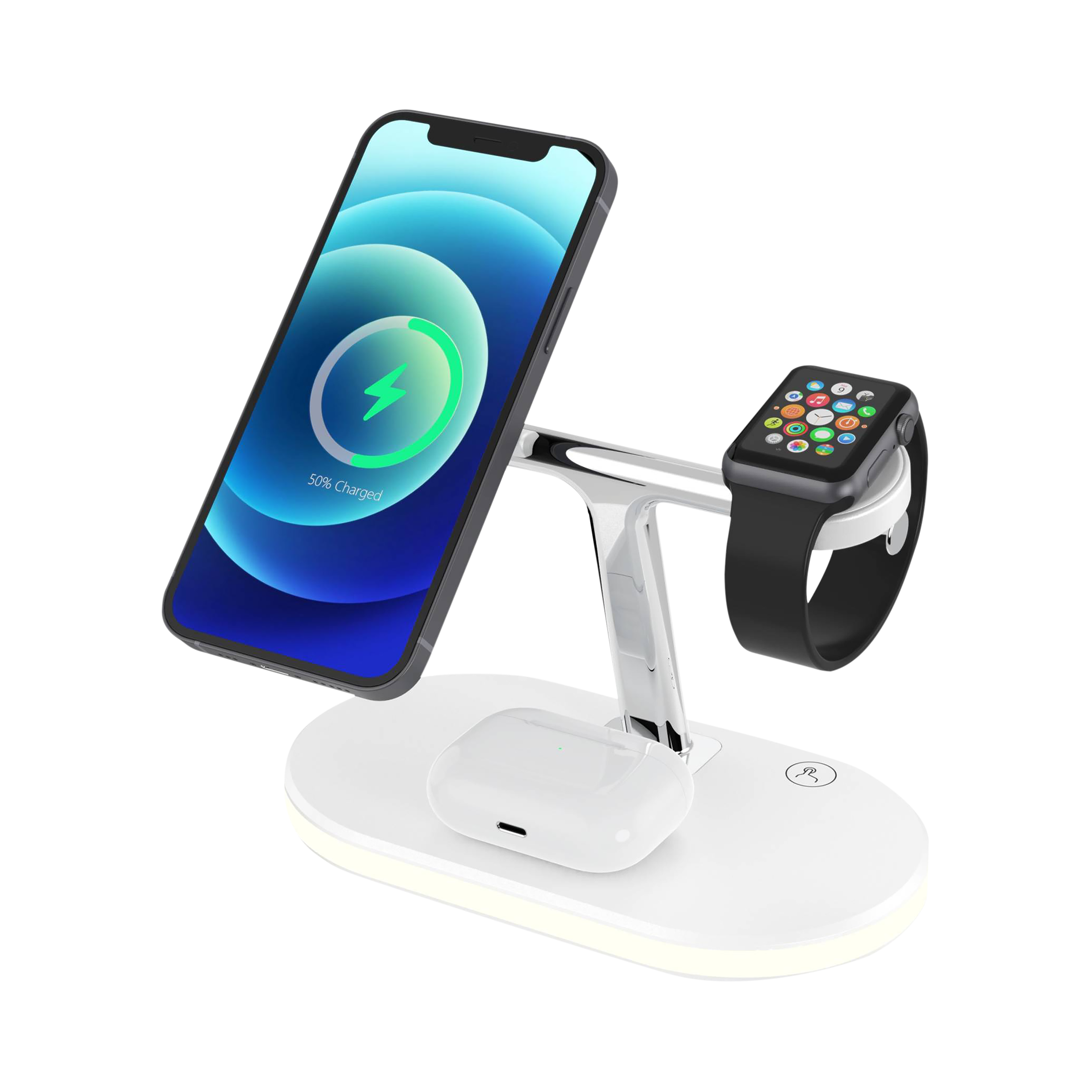 Unigen Magtec 300 15W 3-in-1 Wireless Charger for iPhone 14, 13, 13 Pro, 13 Pro Max, 12, 12 Pro, 12 Mini, 12 Pro Max/iWatch 2, 3, 4, 5, 6, 7, 8 & AirPods (Qi Compatible, White)_1
