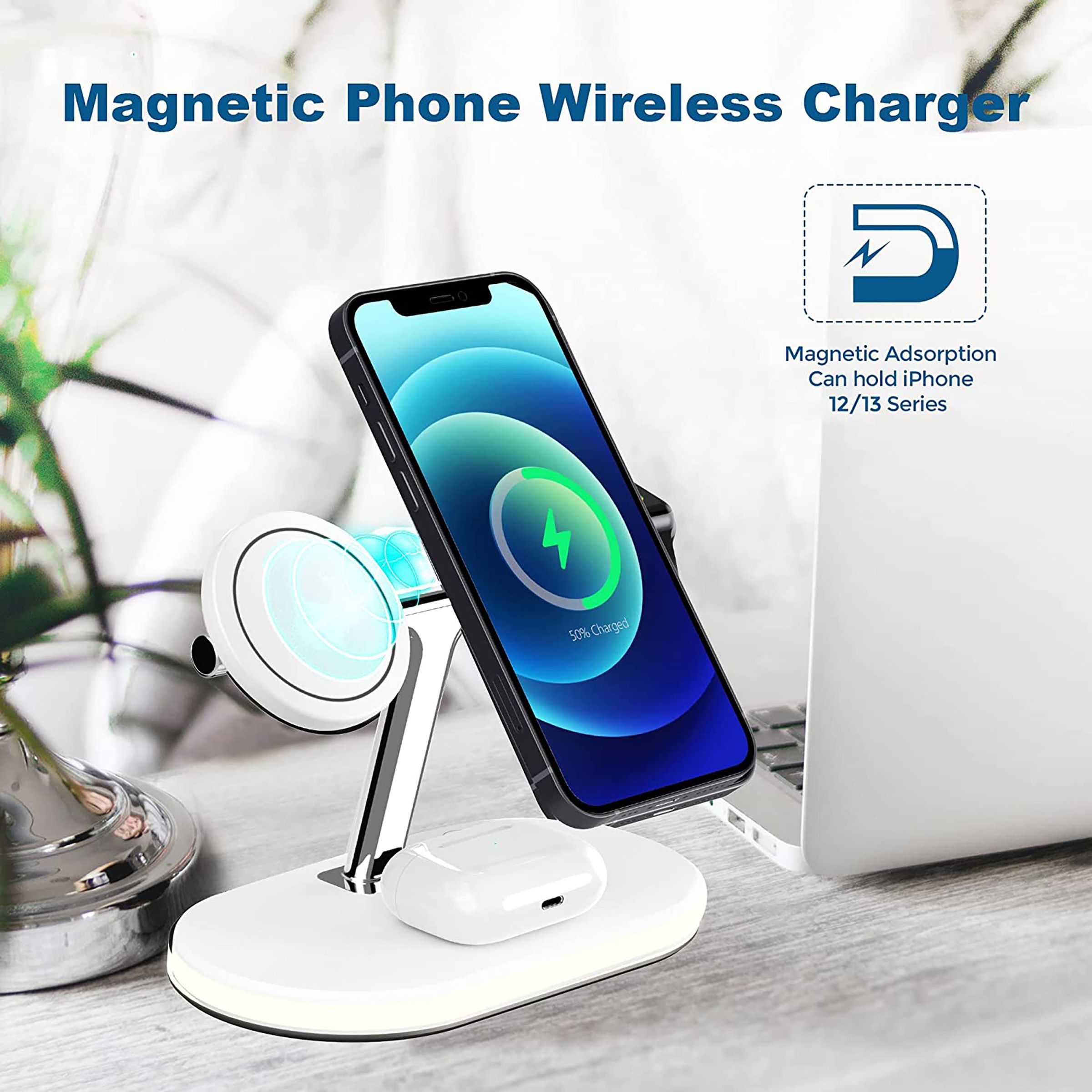 Unigen Magtec 300 15W 3-in-1 Wireless Charger for iPhone 14, 13, 13 Pro, 13 Pro Max, 12, 12 Pro, 12 Mini, 12 Pro Max/iWatch 2, 3, 4, 5, 6, 7, 8 & AirPods (Qi Compatible, White)_5