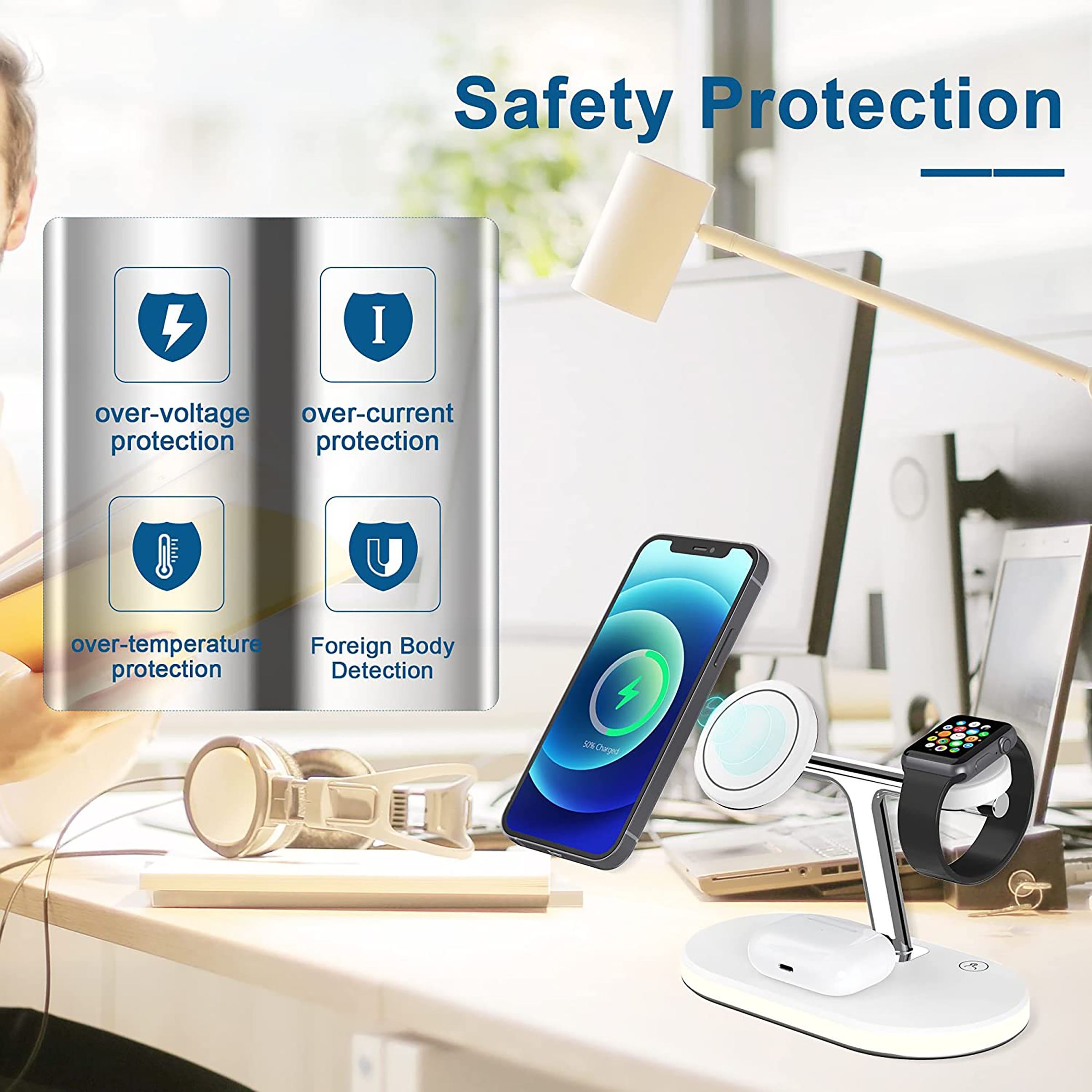 Unigen Magtec 300 15W 3-in-1 Wireless Charger for iPhone 14, 13, 13 Pro, 13 Pro Max, 12, 12 Pro, 12 Mini, 12 Pro Max/iWatch 2, 3, 4, 5, 6, 7, 8 & AirPods (Qi Compatible, White)_4