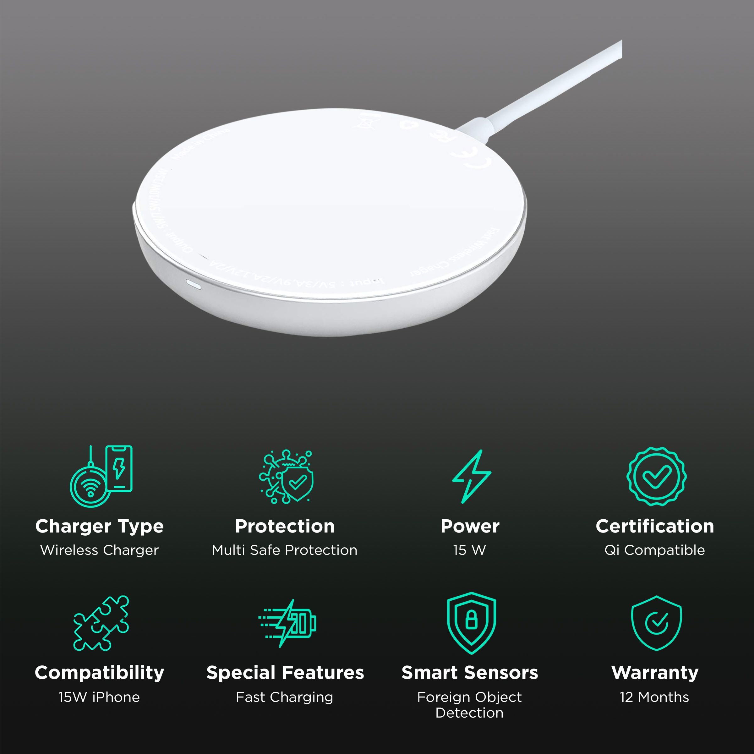 Sortd MagPad 15W Wireless Charger for iPhone 12, 13 Series (Qi Compatible, White)_2