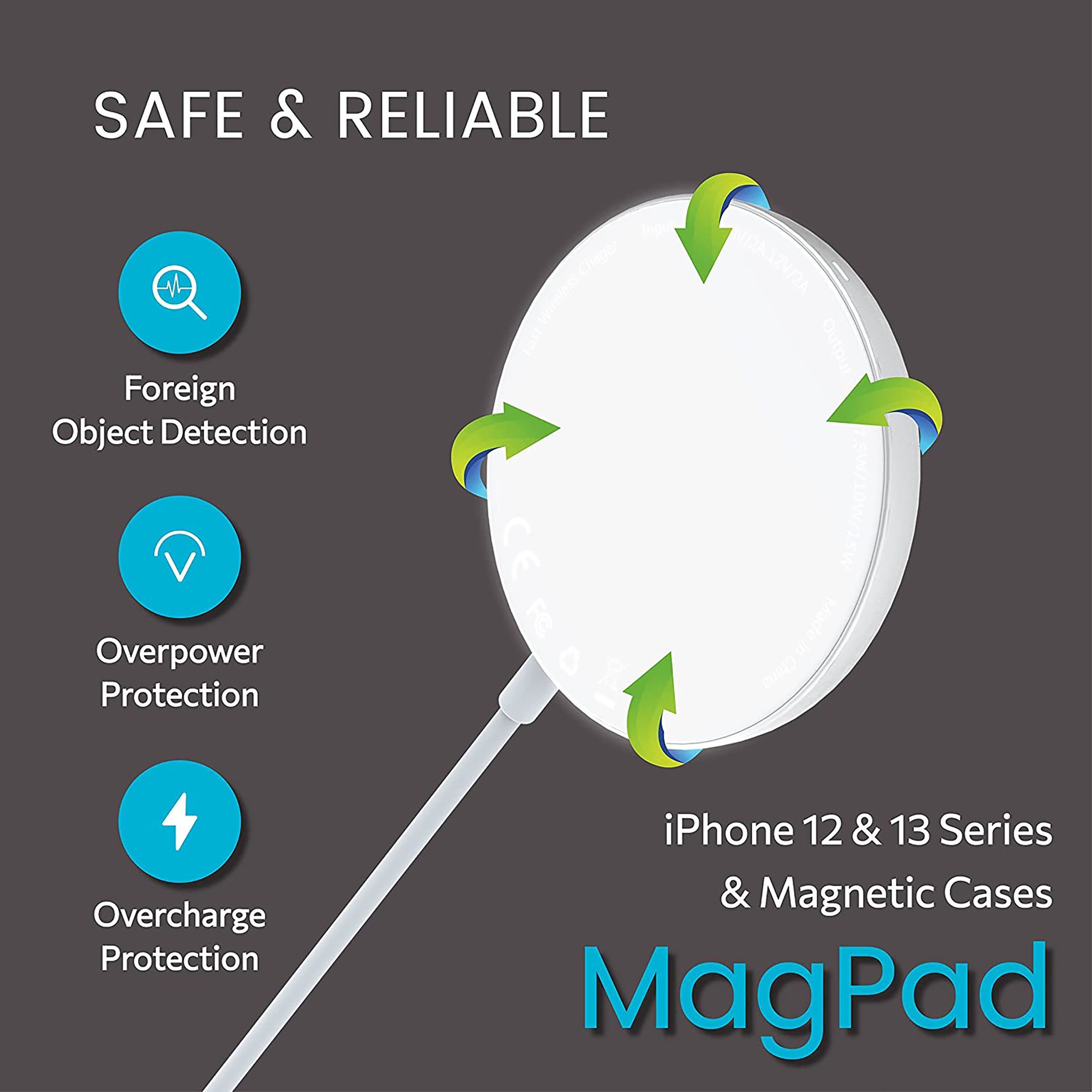 Sortd MagPad 15W Wireless Charger for iPhone 12, 13 Series (Qi Compatible, White)_7