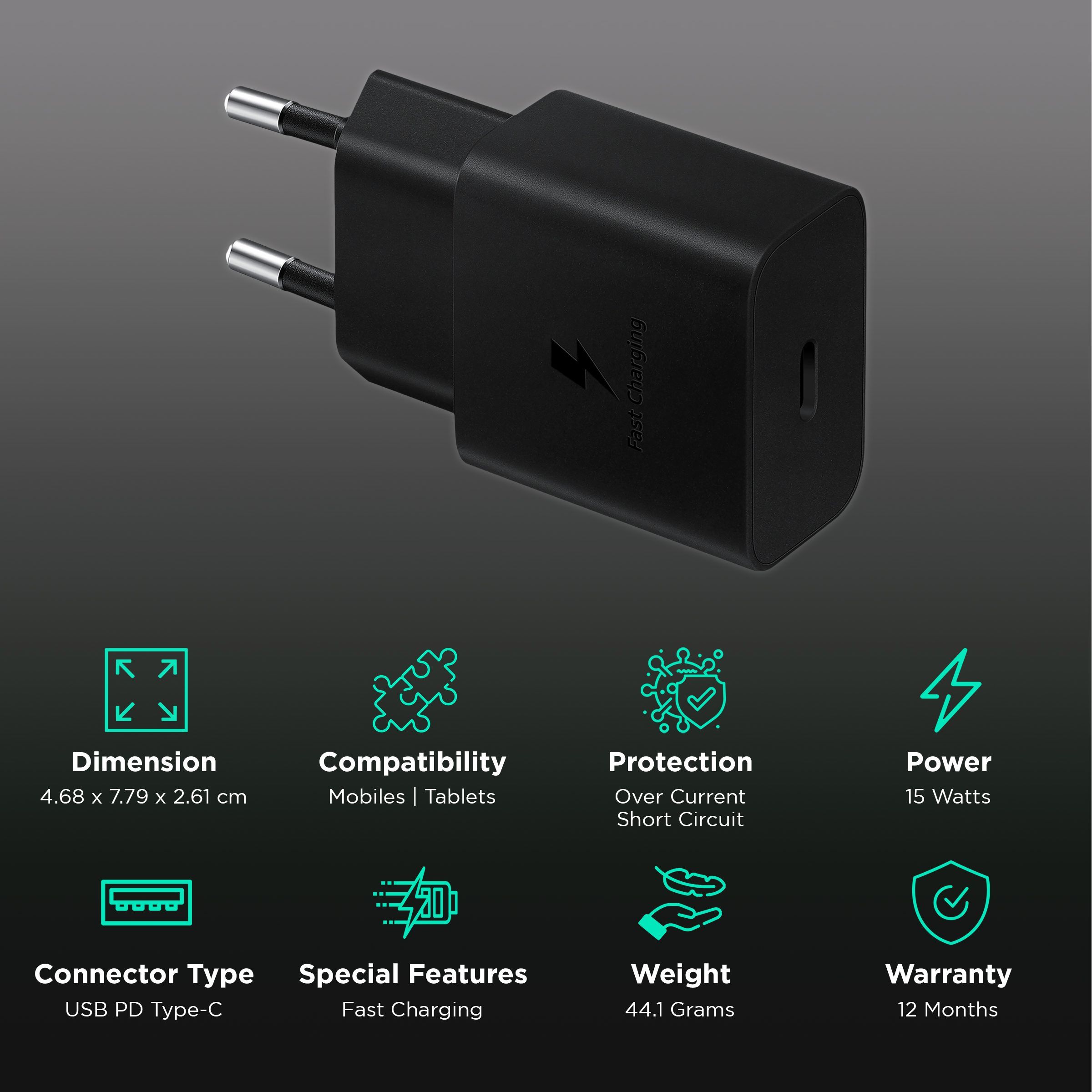 SAMSUNG 15W Type C Fast Charger (Adapter Only, Short-Circuit Protection, Black)_2