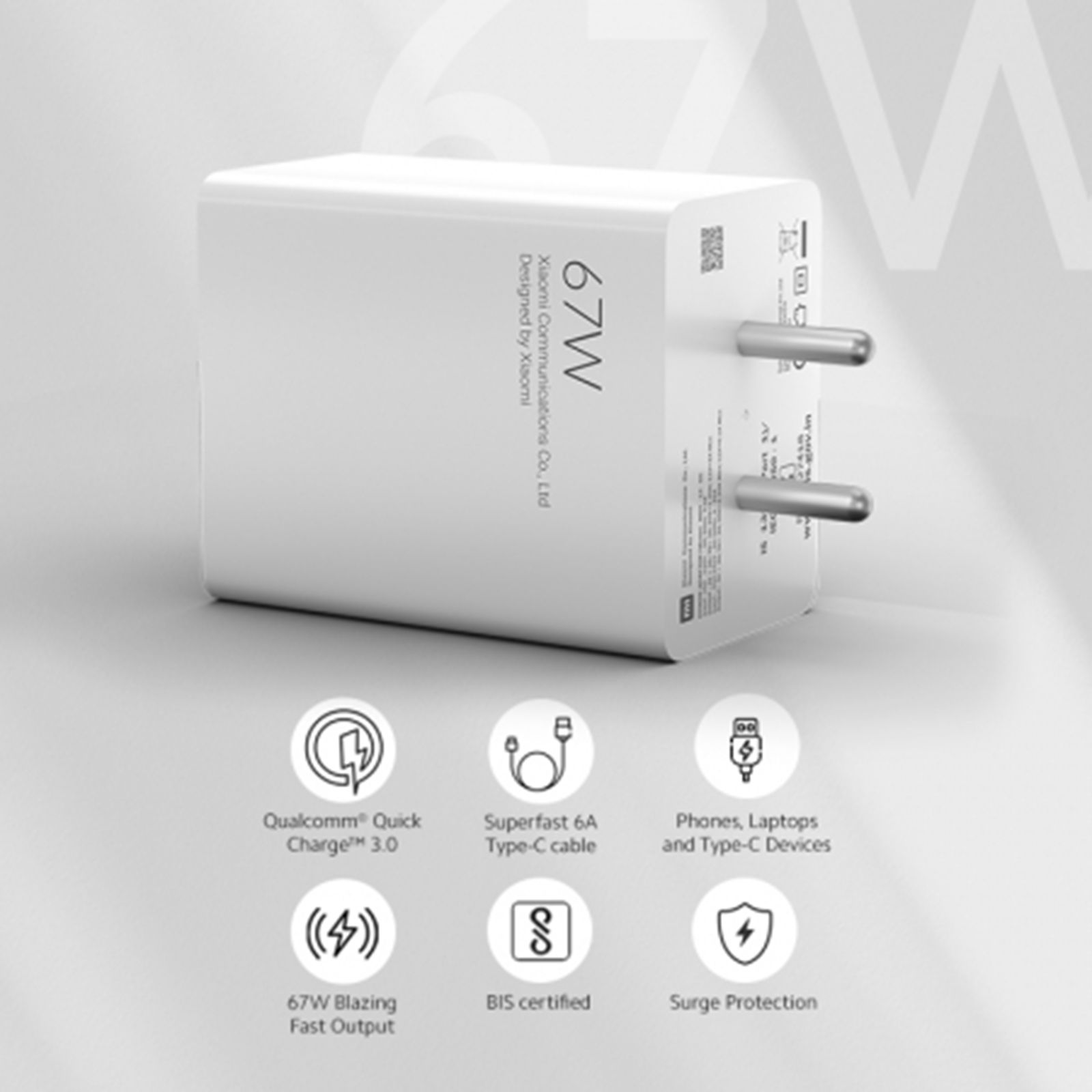 Mi SonicCharge 3. Combo 67W Type A Fast Charger (Type A to Type C Cable, Quick Charge 3., White)_7