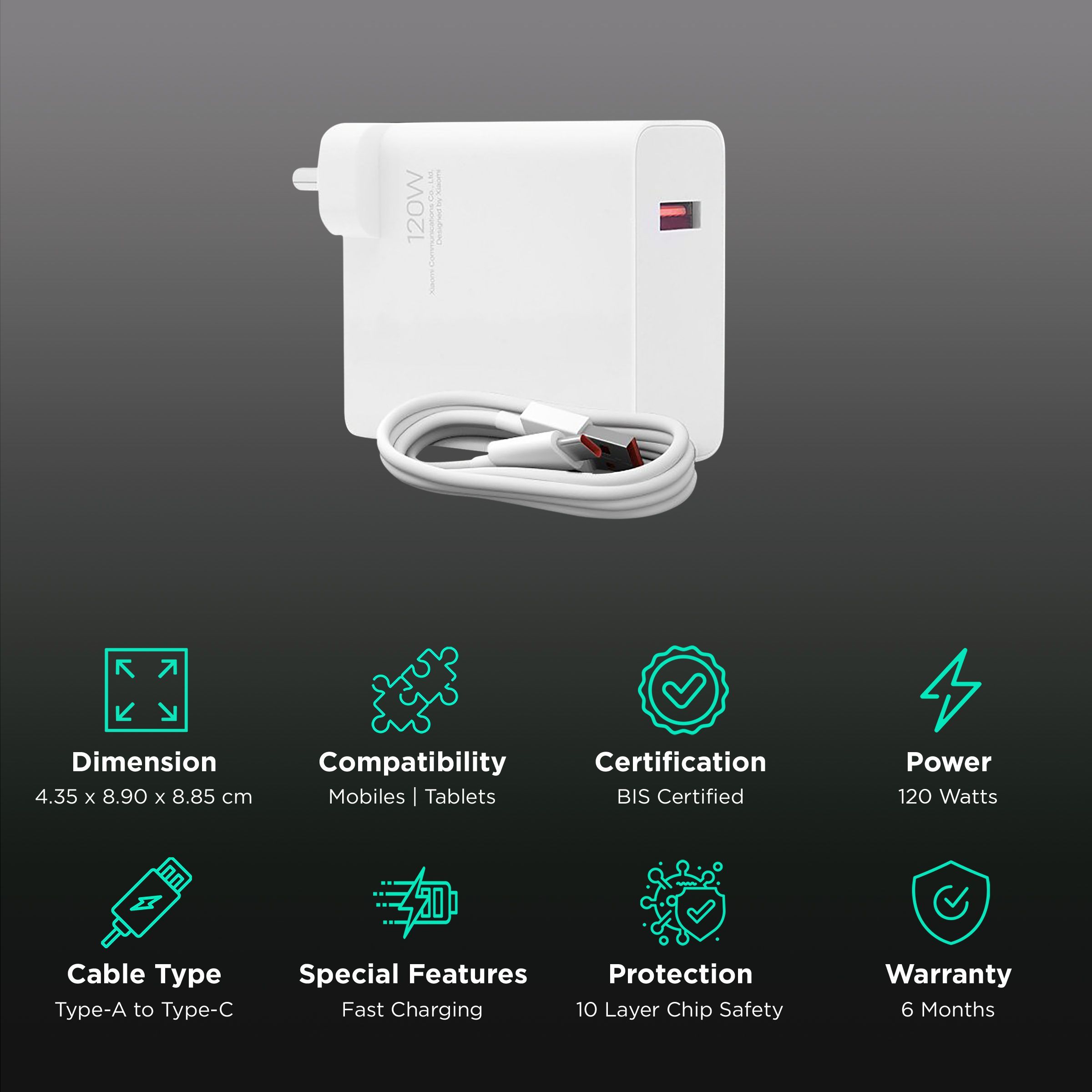 Xiaomi HyperCharge 12W Type A Fast Charger (Type A to Type C Cable, Qualcomm Quick Charge 3., White)_2