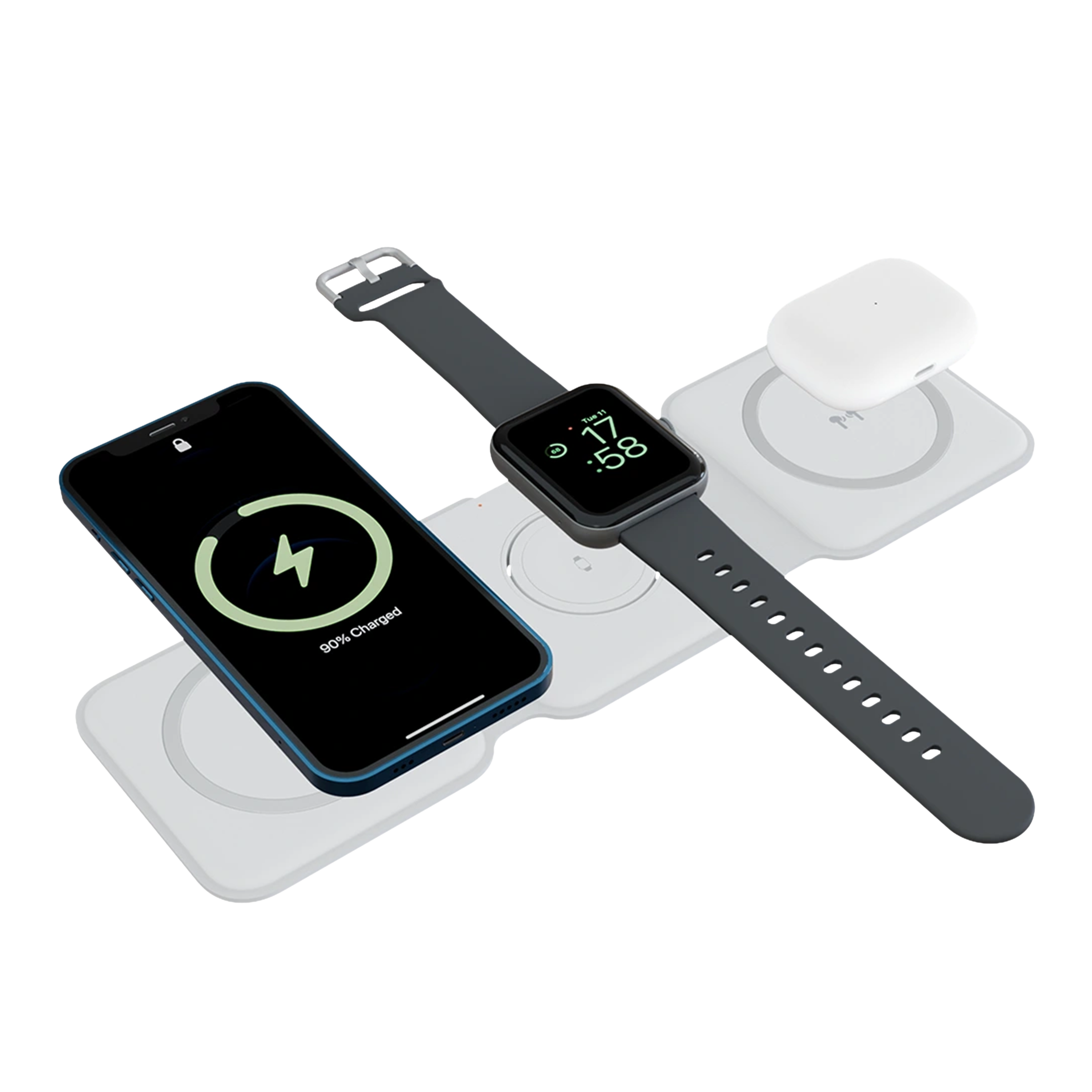 ambrane Aerosync Tripad 20W 3-in-1 Wireless Charger for iPhone 12 & Above, Smart Watch and Earbuds (Qi Charging, White)_1