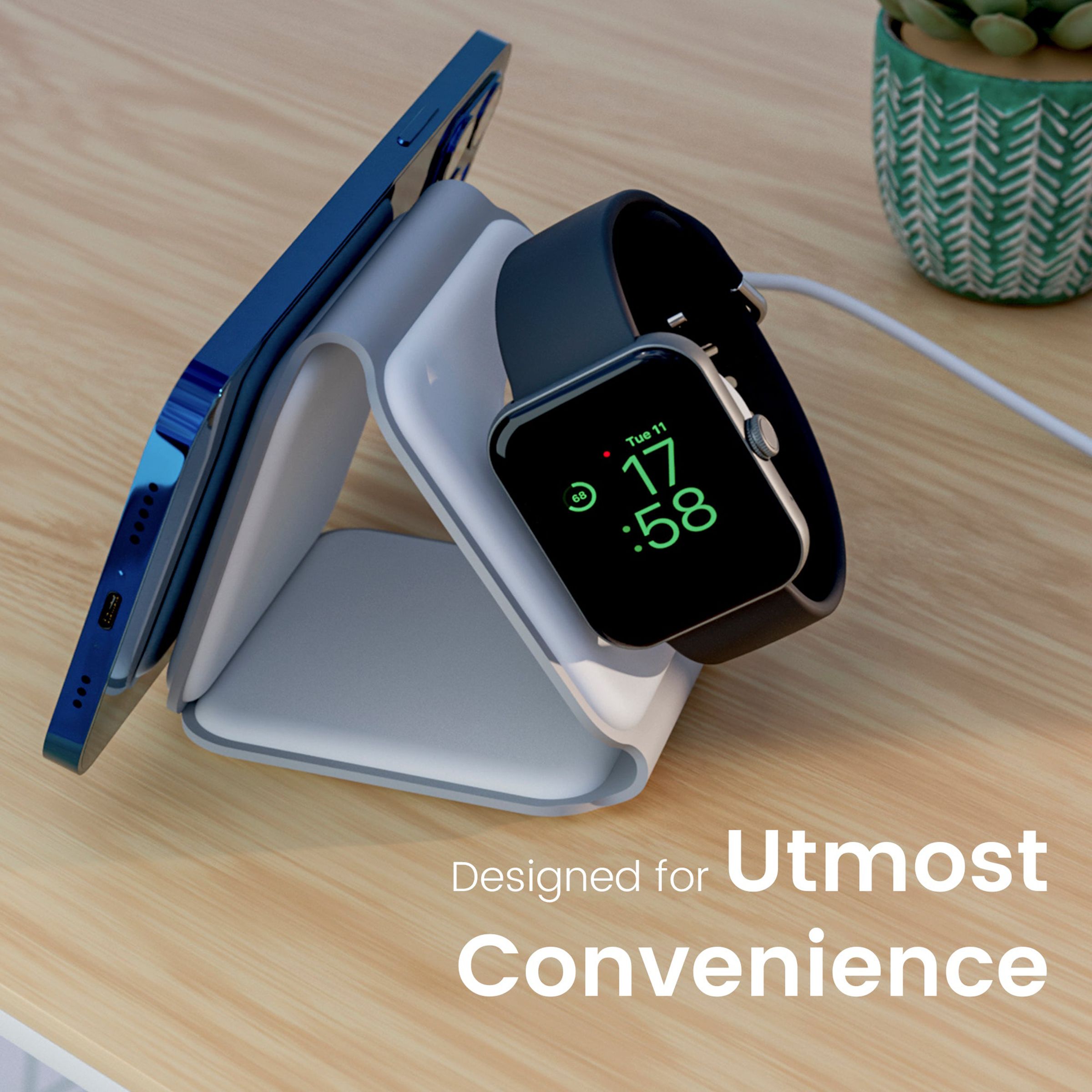 ambrane Aerosync Tripad 20W 3-in-1 Wireless Charger for iPhone 12 & Above, Smart Watch and Earbuds (Qi Charging, White)_3