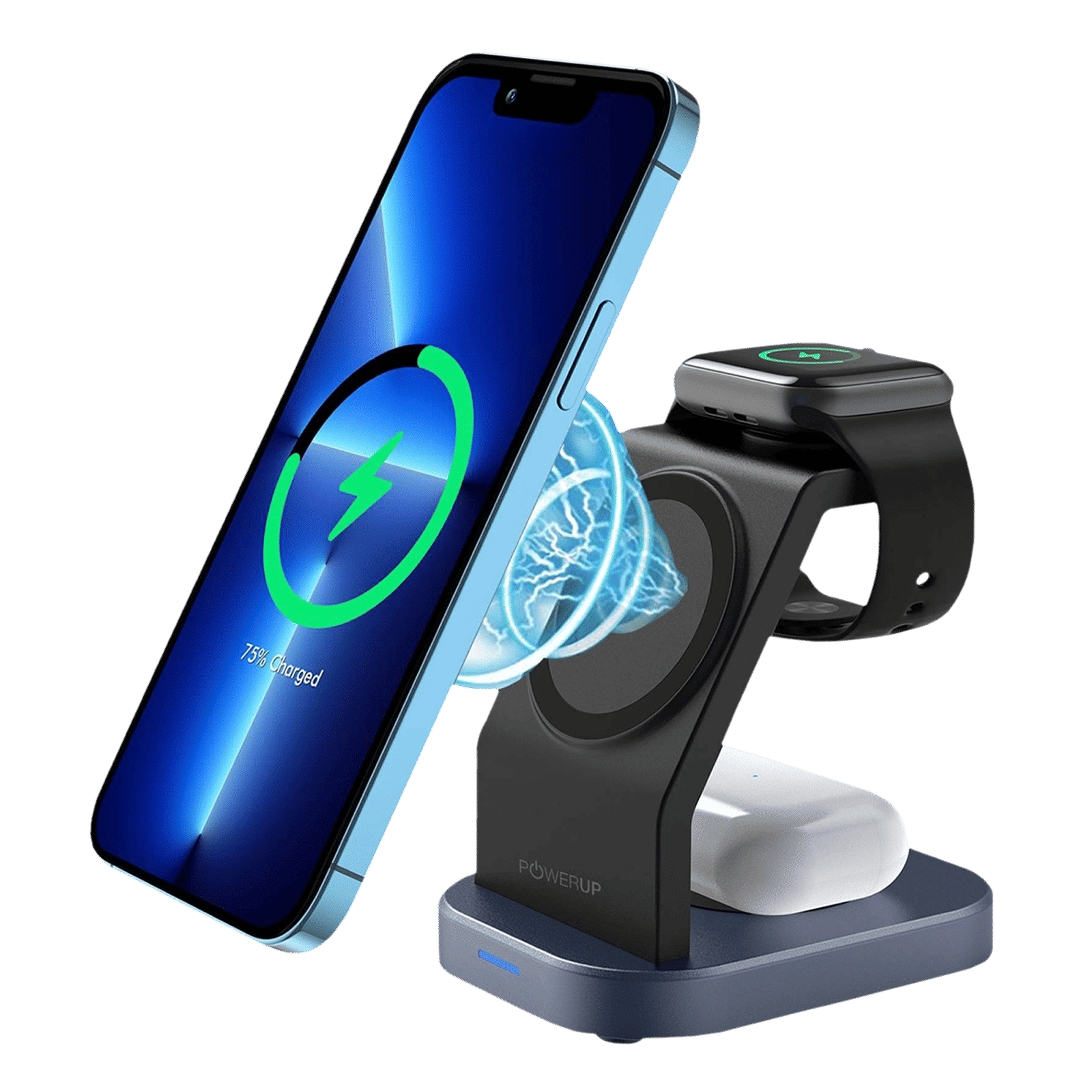 POWERUP 23W 3-in-1 Wireless Charger for iPhone, Air pods and Apple Watch (Qi Certified, Foldable Design, Black)_1