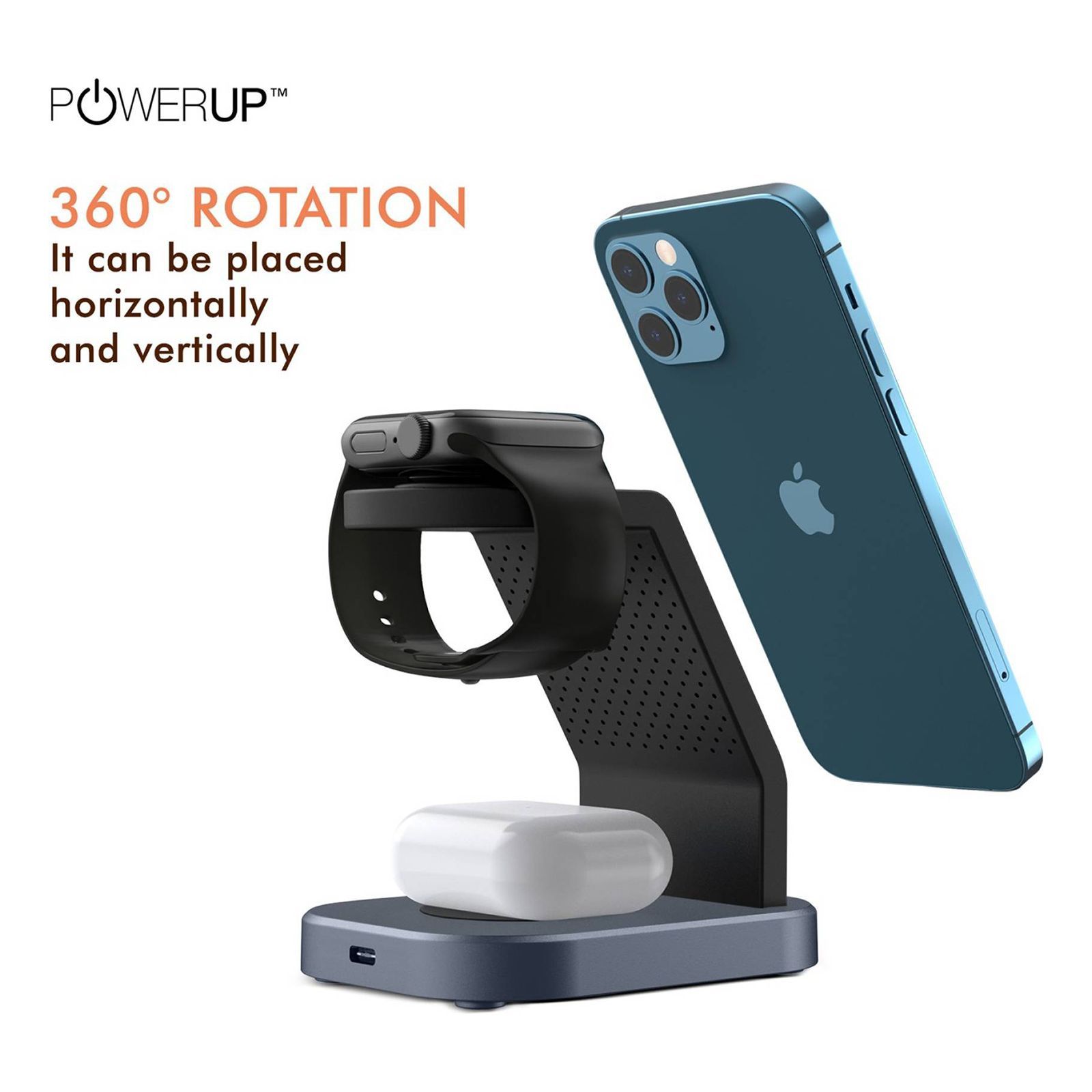 POWERUP 23W 3-in-1 Wireless Charger for iPhone, Air pods and Apple Watch (Qi Certified, Foldable Design, Black)_5