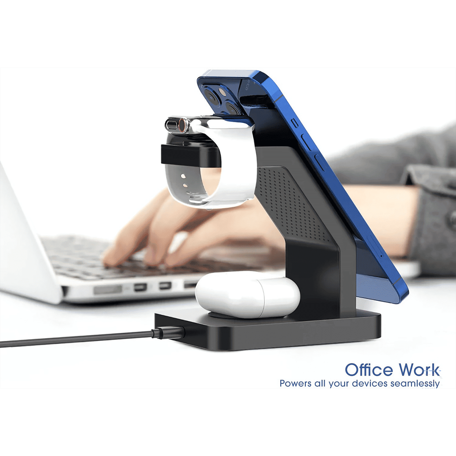 POWERUP 23W 3-in-1 Wireless Charger for iPhone, Air pods and Apple Watch (Qi Certified, Foldable Design, Black)_6