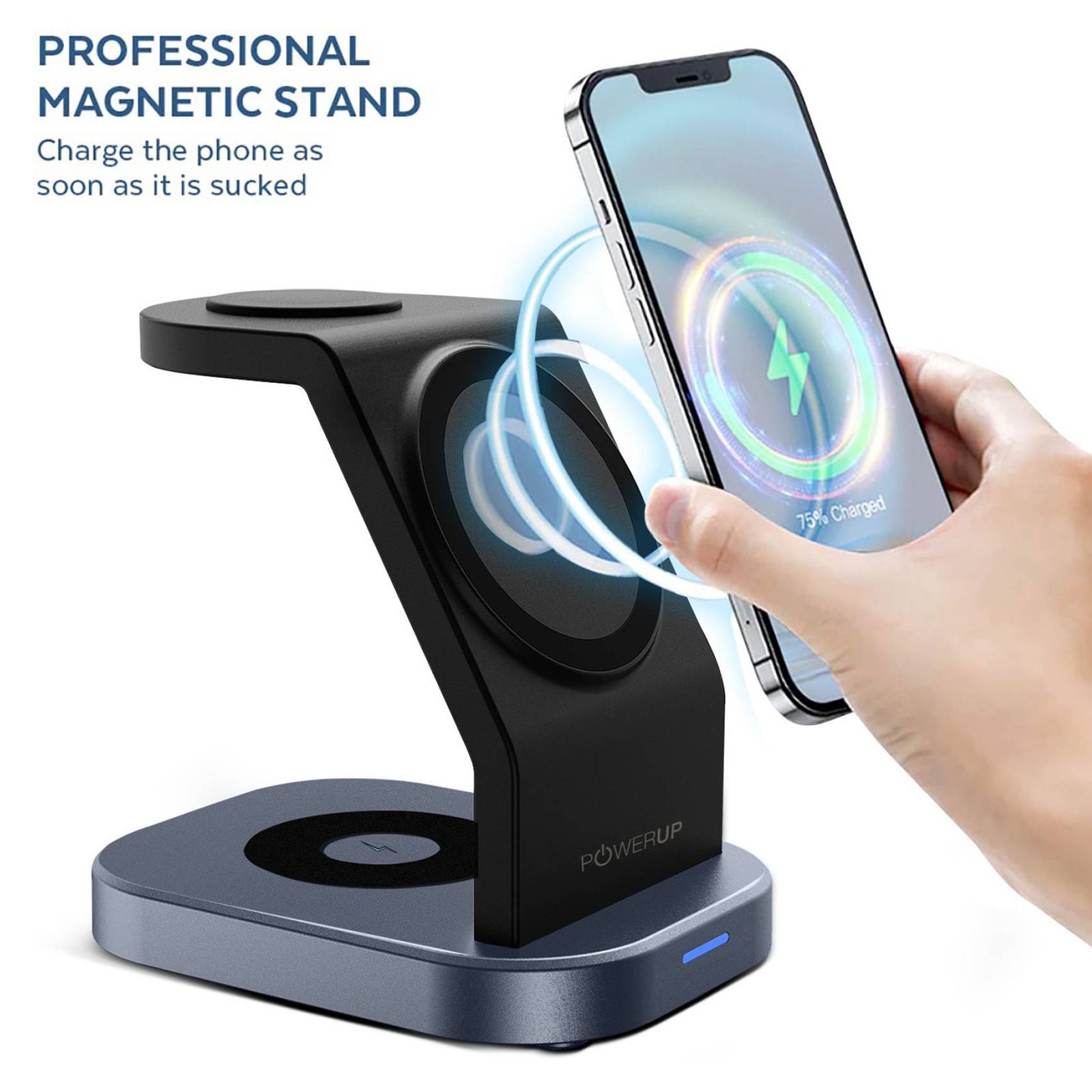 POWERUP 23W 3-in-1 Wireless Charger for iPhone, Air pods and Apple Watch (Qi Certified, Foldable Design, Black)_3