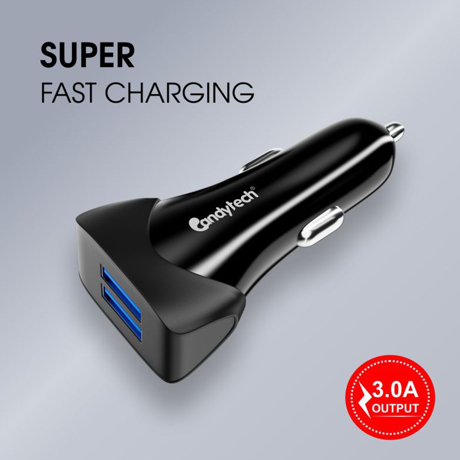 Candytech 3 Ampere 2 USB Ports Car Charging Adapter (Fast Charging Capability, CC-15, Black)_3