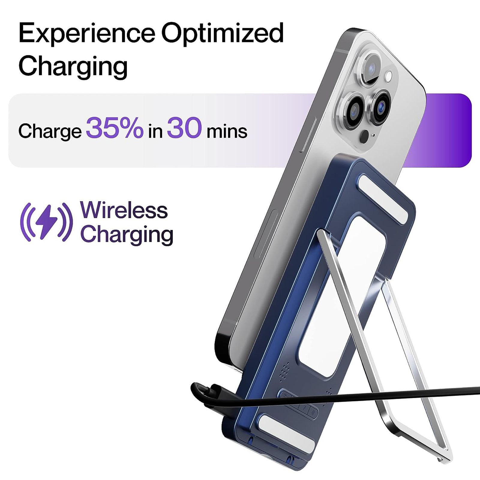 ambrane Powerpod Pro 15W Wireless Charger for iOS, Android, Earbuds and Smart Watch (Smart Power Management, Blue)_3