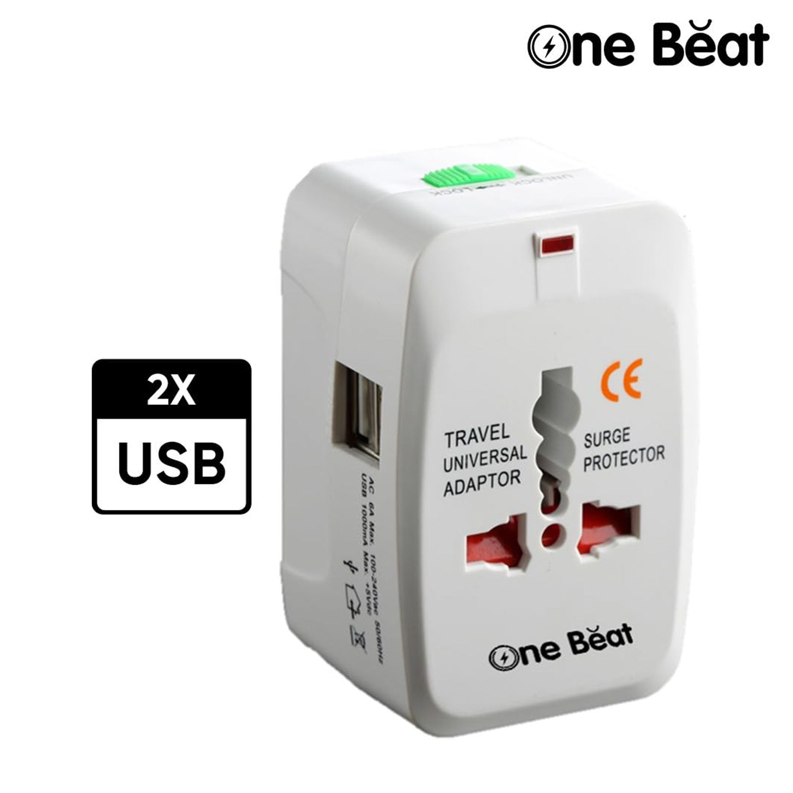 One Beat Travel Adapter (Built In Safety Shutters, OB-201001-U, White)_2