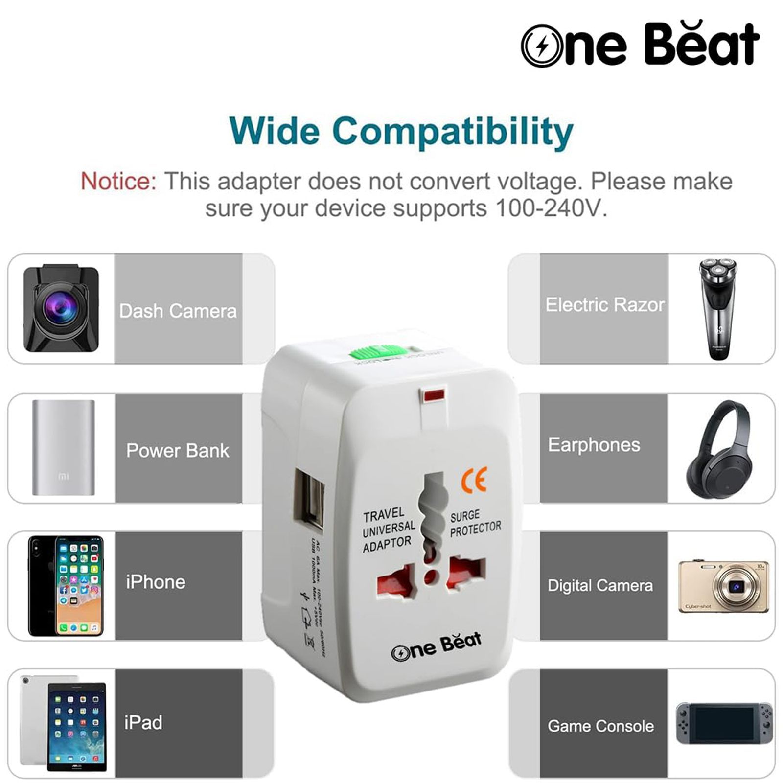 One Beat Travel Adapter (Built In Safety Shutters, OB-201001-U, White)_4
