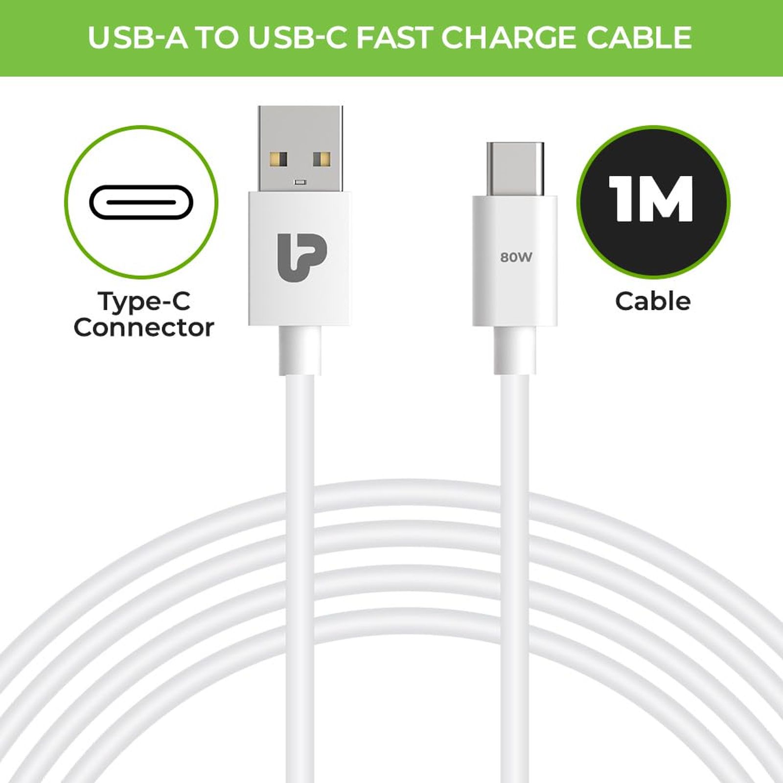 ultraprolink Boost 80W Type C Fast Charger (Type A to Type C Cable, Short Circuit Protection, White)_3
