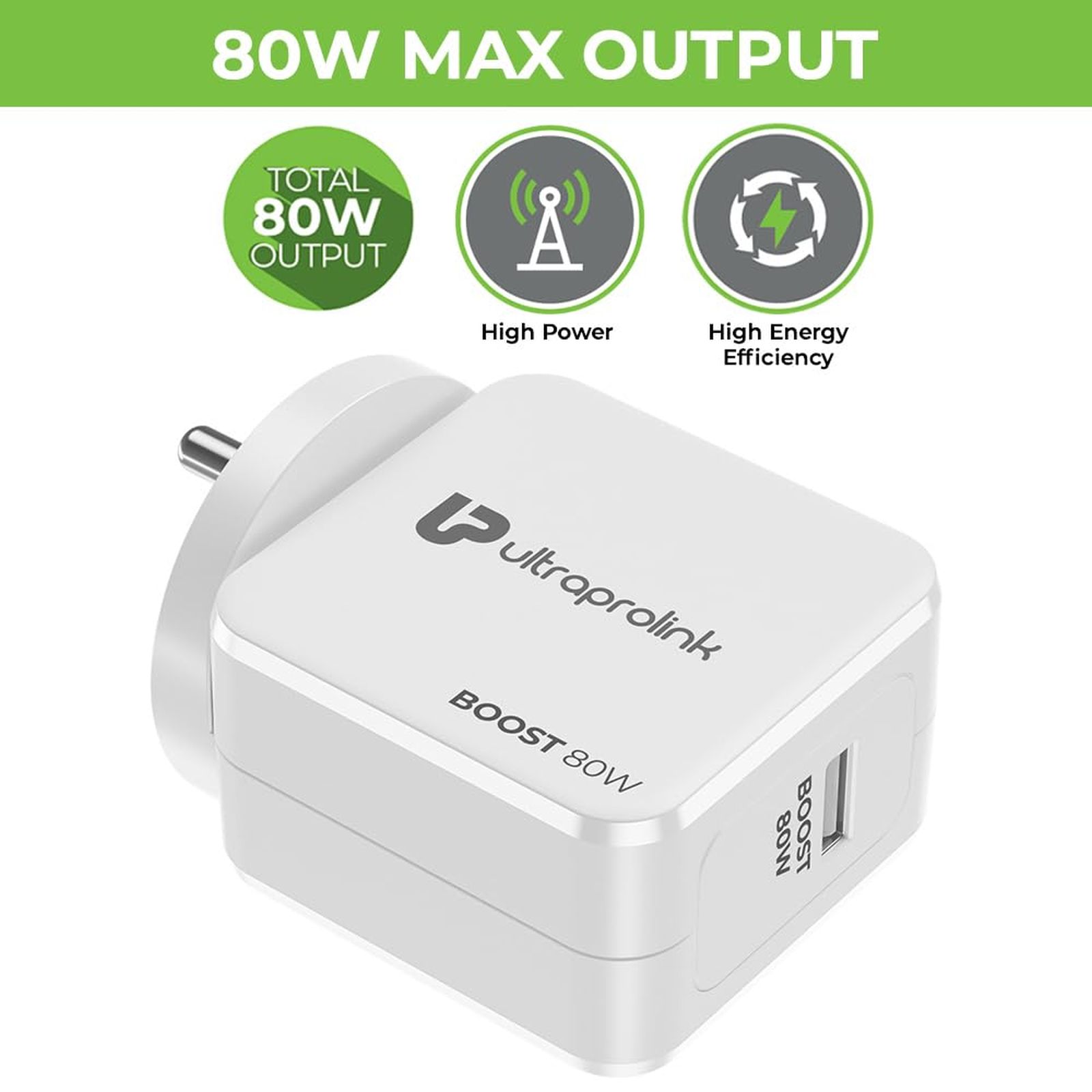 ultraprolink Boost 80W Type C Fast Charger (Type A to Type C Cable, Short Circuit Protection, White)_4