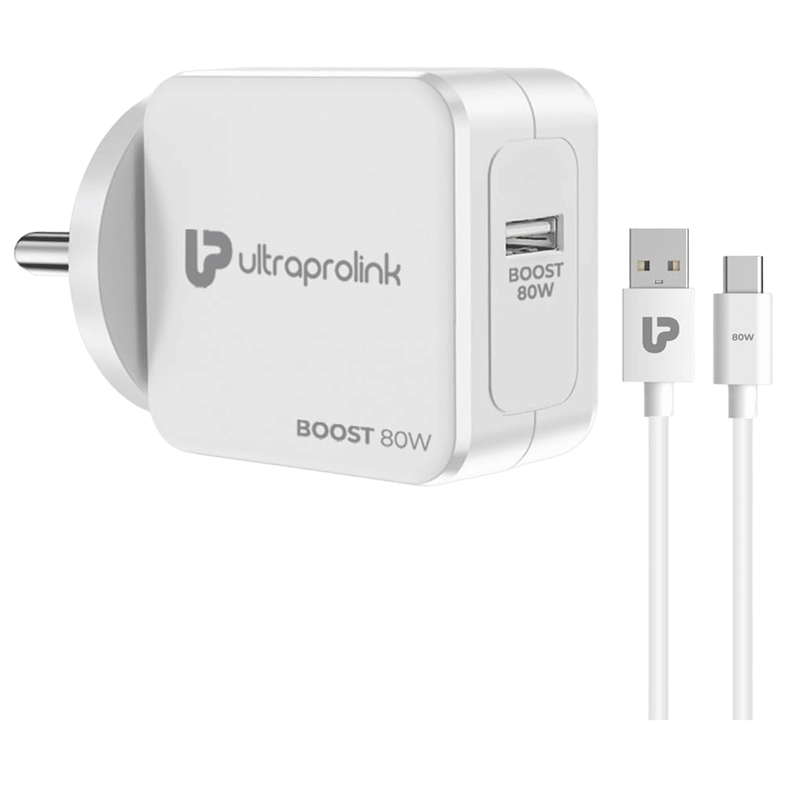 ultraprolink Boost 80W Type C Fast Charger (Type A to Type C Cable, Short Circuit Protection, White)_1