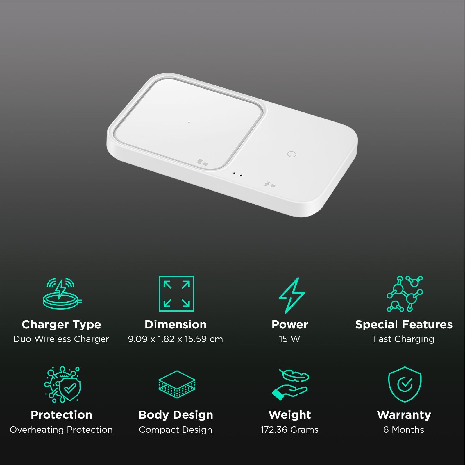 SAMSUNG Duo 15W 2-in-1 Wireless Charger for Android and Smart Watch (Built In Cooling System, White) SAMSUNG Duo 15W 2-in-1 Wireless Charger for Android and Smart Watch (Built In Cooling System, White)_2