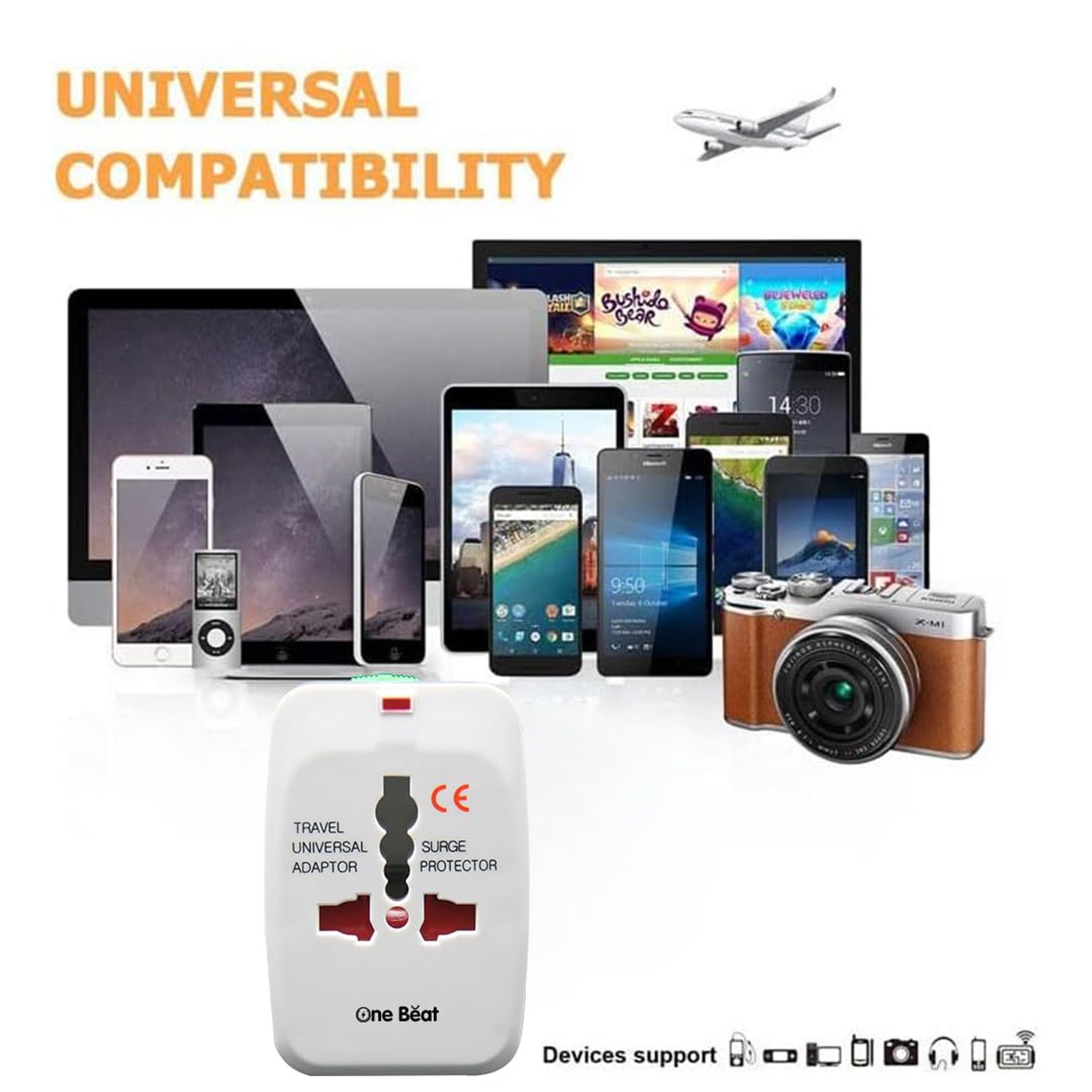 One Beat Travel Adapter (Built In Safety Shutters, OB201000, White)_5