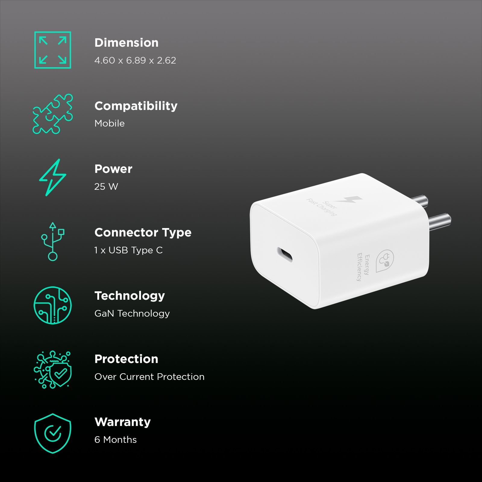 SAMSUNG 25W Type C Fast Charger (Adapter Only, Support PD 3. PPS, White)_2