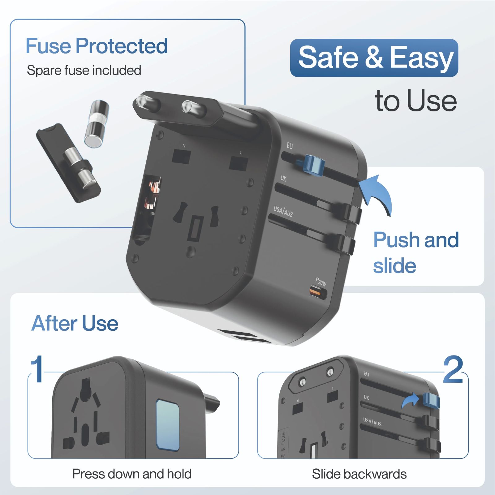 ambrane ATA-01 3 Plugs Travel Adapter (Universal Compatibility, Black)_5