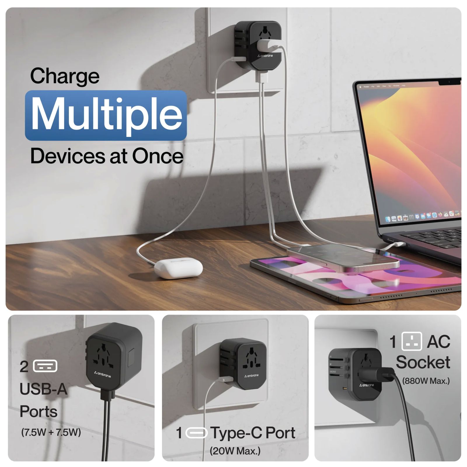 ambrane ATA-01 3 Plugs Travel Adapter (Universal Compatibility, Black)_7