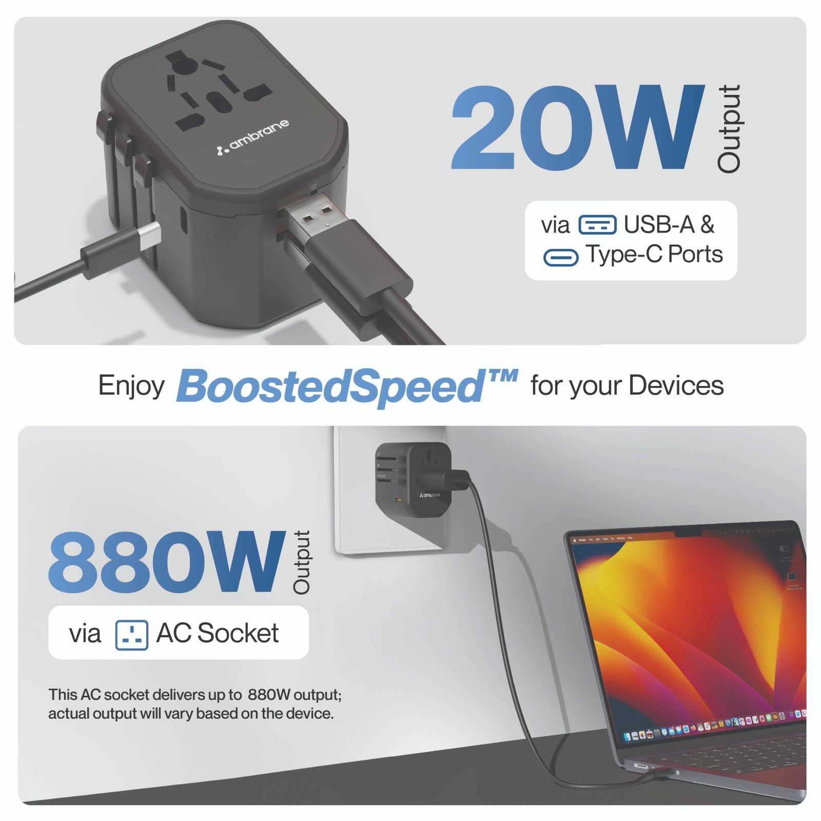 ambrane ATA-01 3 Plugs Travel Adapter (Universal Compatibility, Black)_3