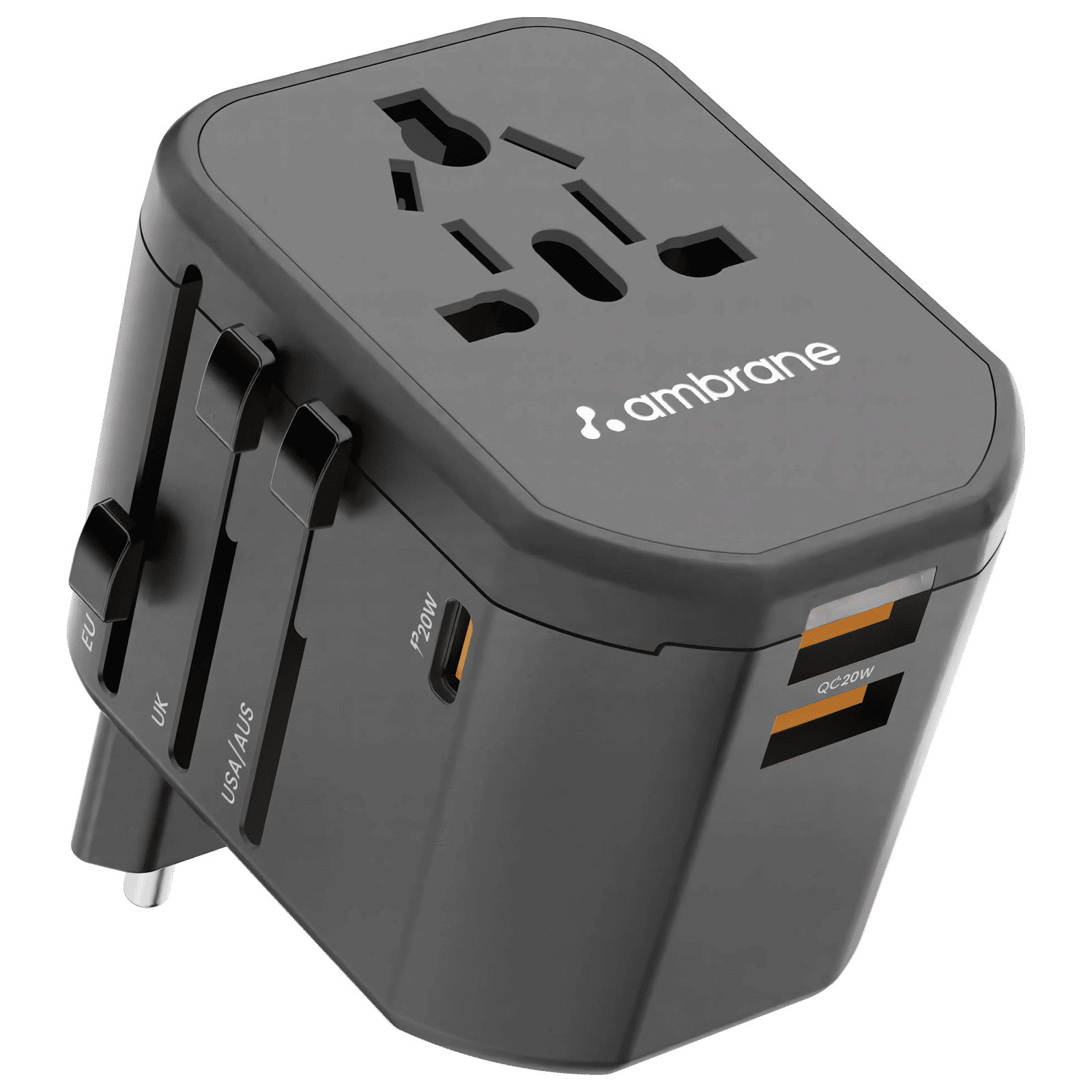ambrane ATA-01 3 Plugs Travel Adapter (Universal Compatibility, Black)_1