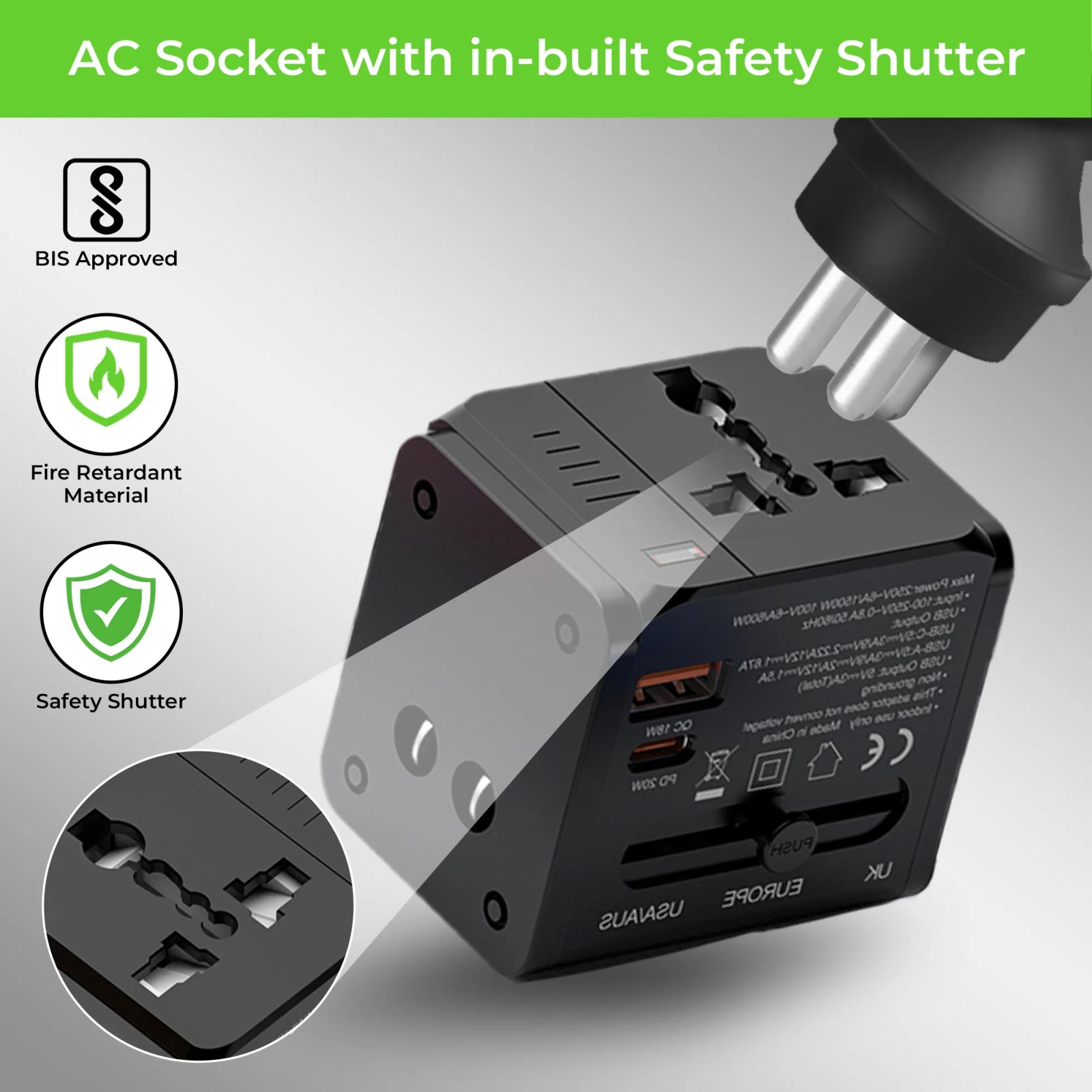 ultraprolink Travel Mate 4 Plugs Travel Adapter (With Dual USB Port, UM1189, Black)_8