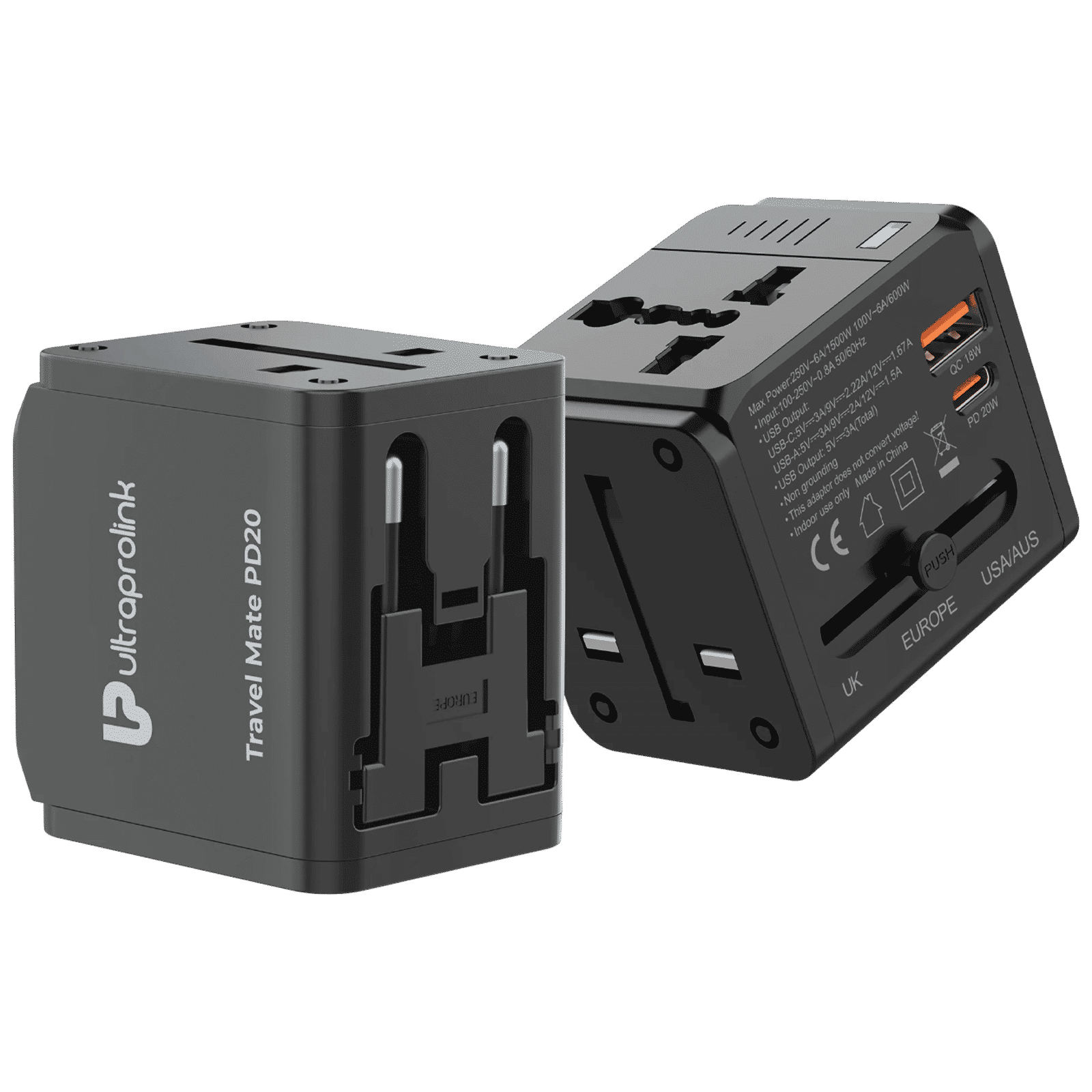 ultraprolink Travel Mate 4 Plugs Travel Adapter (With Dual USB Port, UM1189, Black)_1