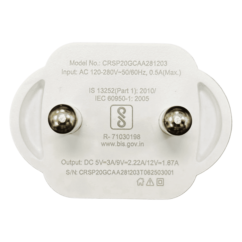 Croma 20W Type C Port Fast Charger (Type C to Type C Cable, GaN Technology, White)_6