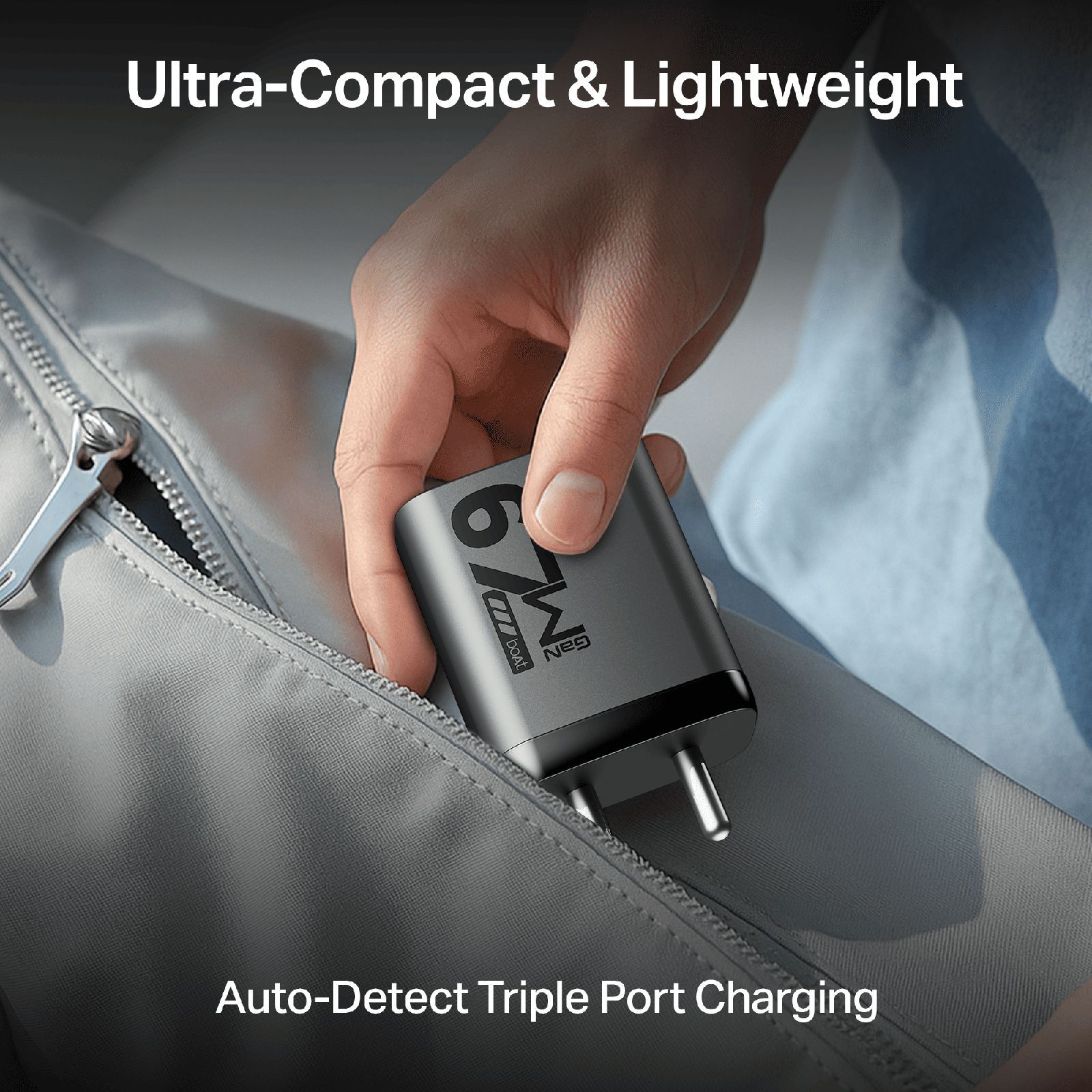 boAt 67W Type A & Type C 3-Port Fast Charger (Adapter Only, 12-Layer Smart IC Protection, Ash Grey)_5