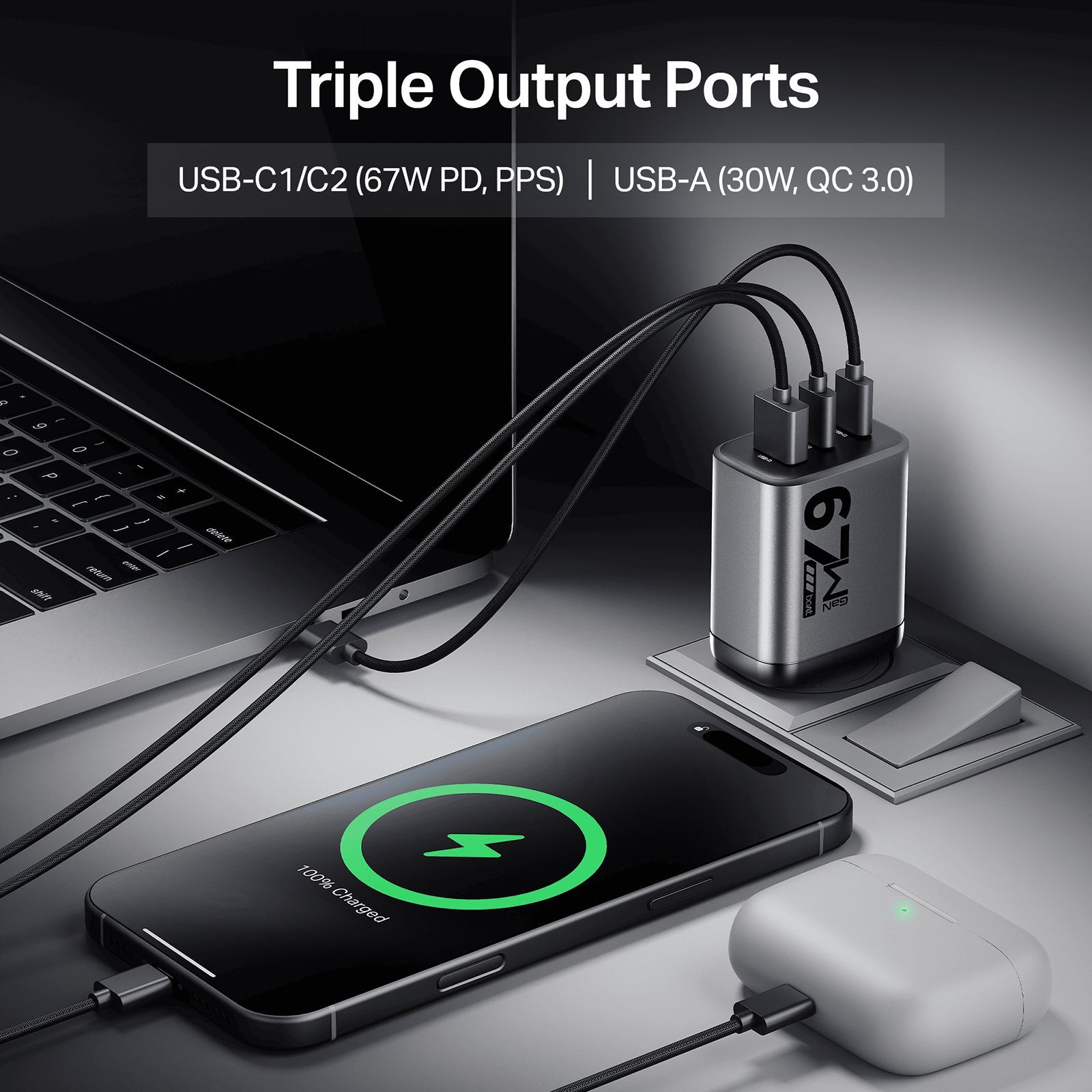 boAt 67W Type A & Type C 3-Port Fast Charger (Adapter Only, 12-Layer Smart IC Protection, Ash Grey)_6