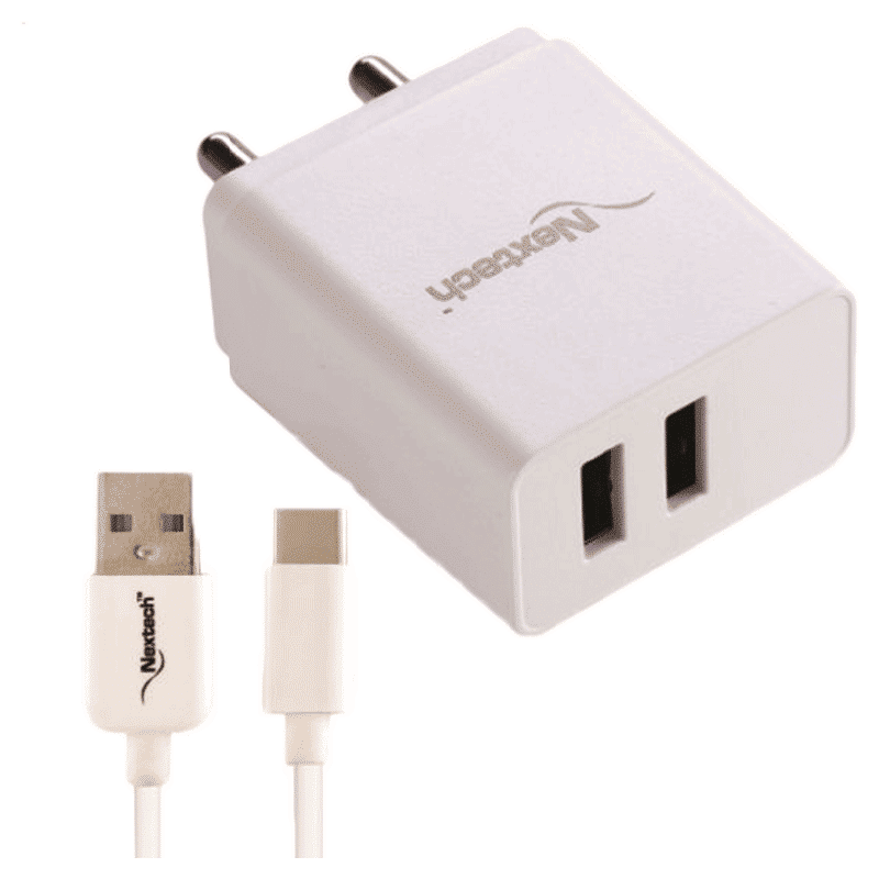 Nextech 2-Port Fast Charger (Type A to Micro USB Cable, White)_1