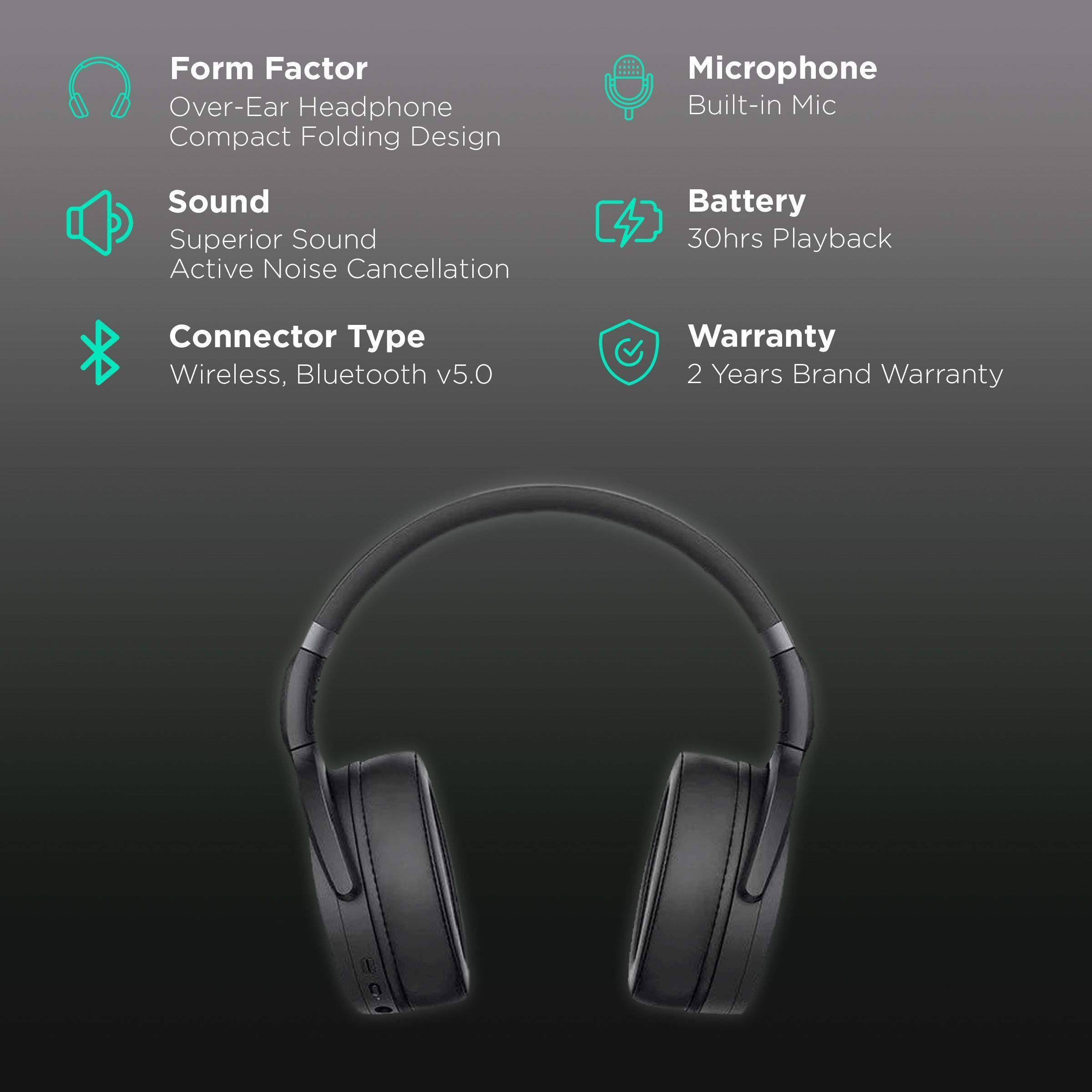 SENNHEISER HD 450 Bluetooth Headphone with Mic (Active Noise Cancellation, Over Ear, Black)_2