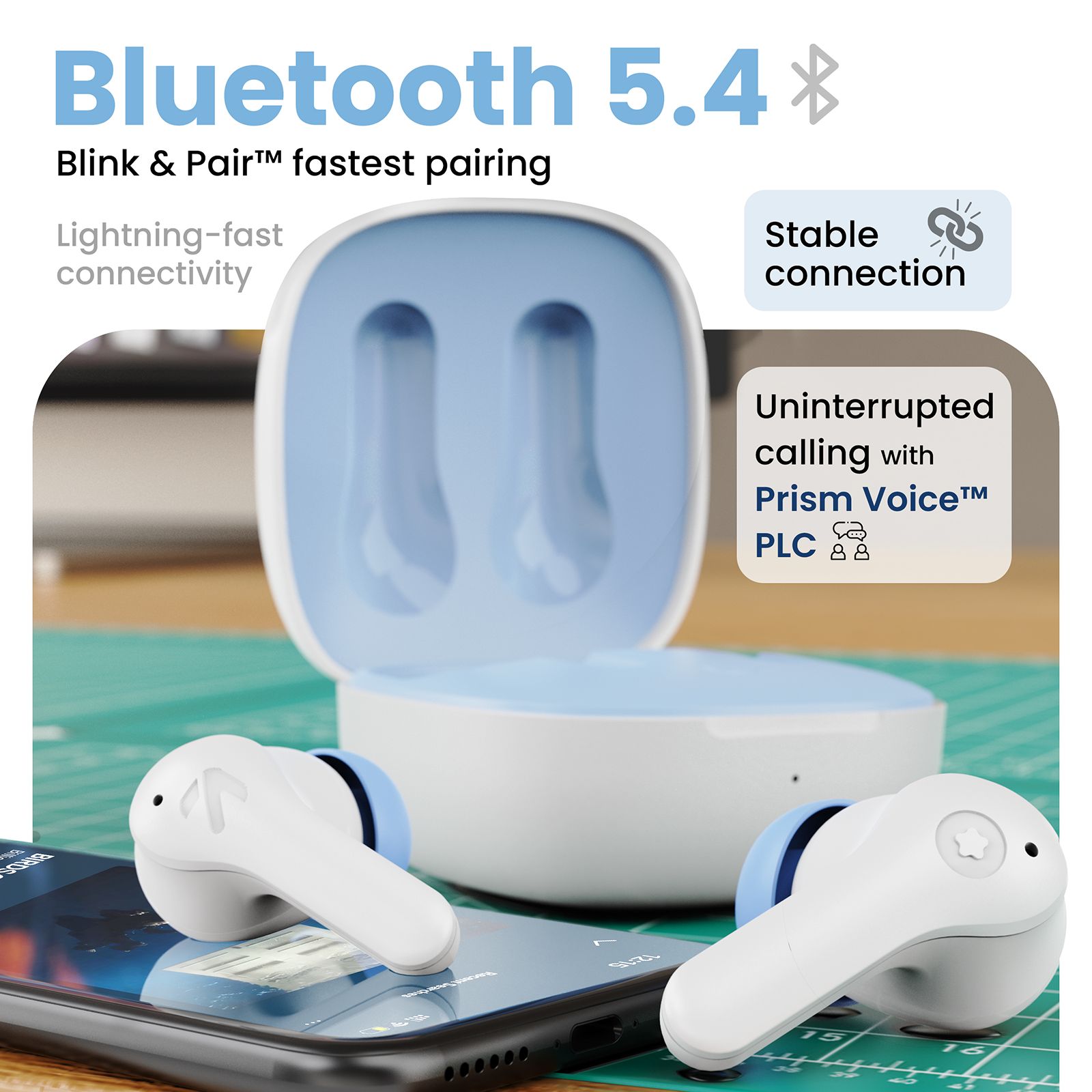 GOBOULT Cyborg TWS Earbuds with Environmental Noise Cancellation (IPX5 Water Resistant, Fast Charging, Blue Ice)_6